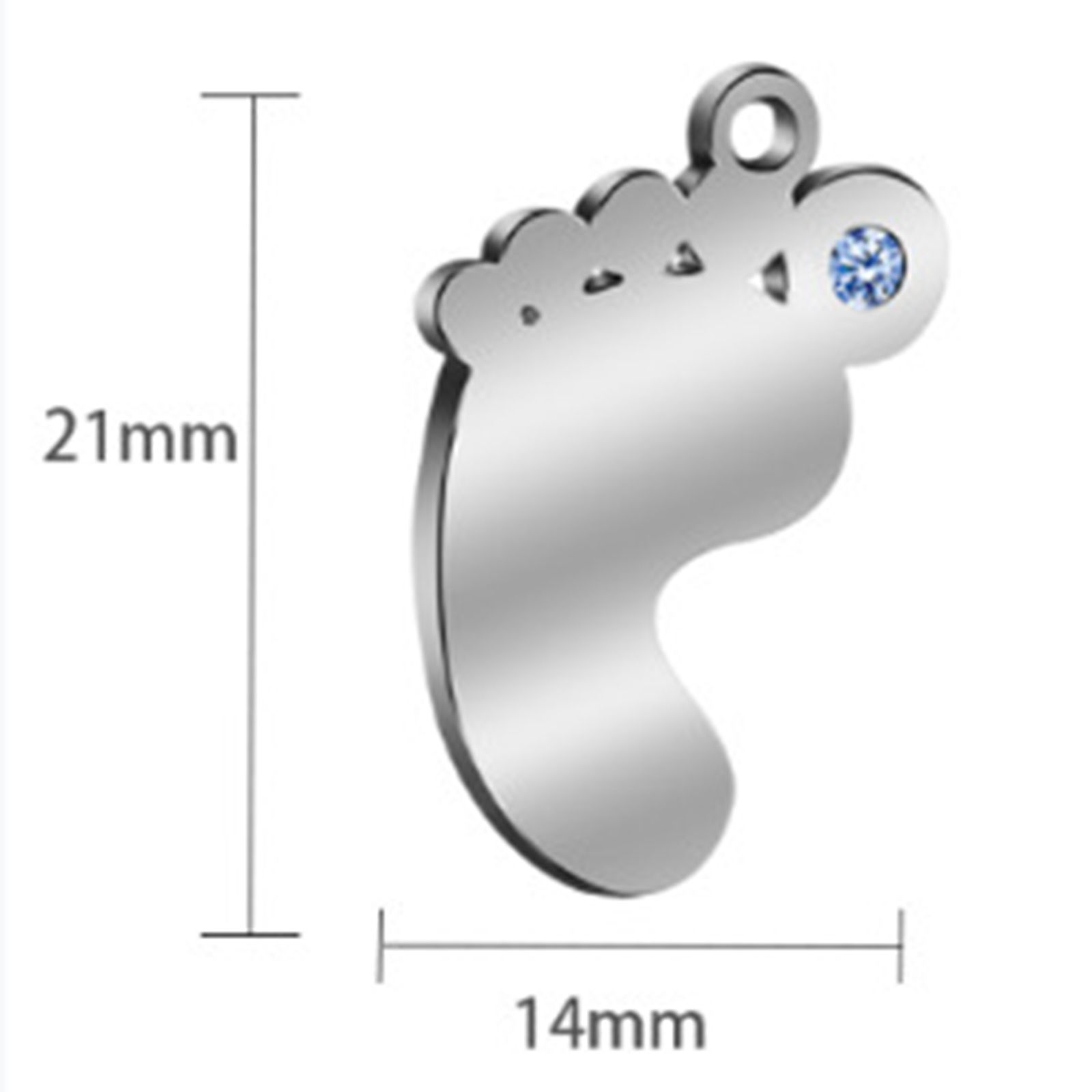 304ステンレス鋼 誕生石 チャーム 足 シルバートーン 21mm x 14mm、 1 個 の画像