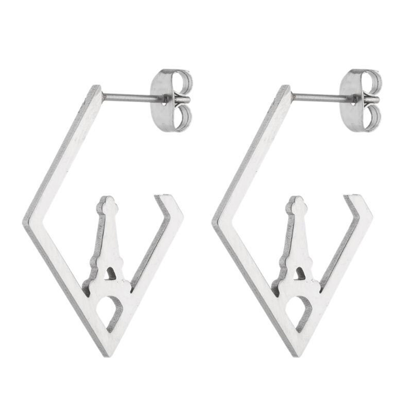 Picture of Stainless Steel Ear Post Stud Earrings Rhombus 30mm x 20mm, 1 Pair