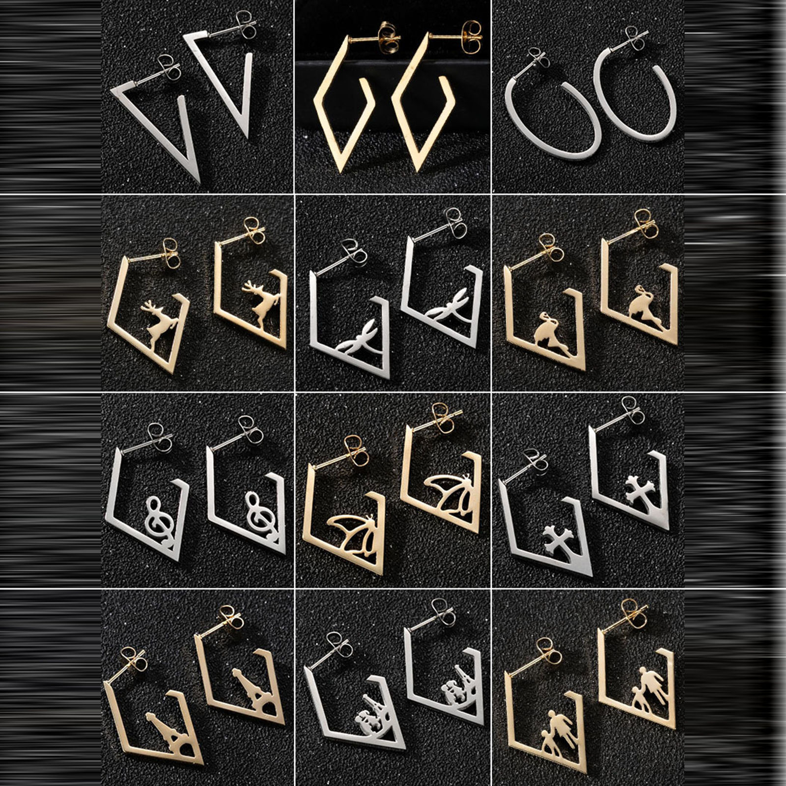 Picture of Stainless Steel Ear Post Stud Earrings Rhombus 30mm x 20mm, 1 Pair