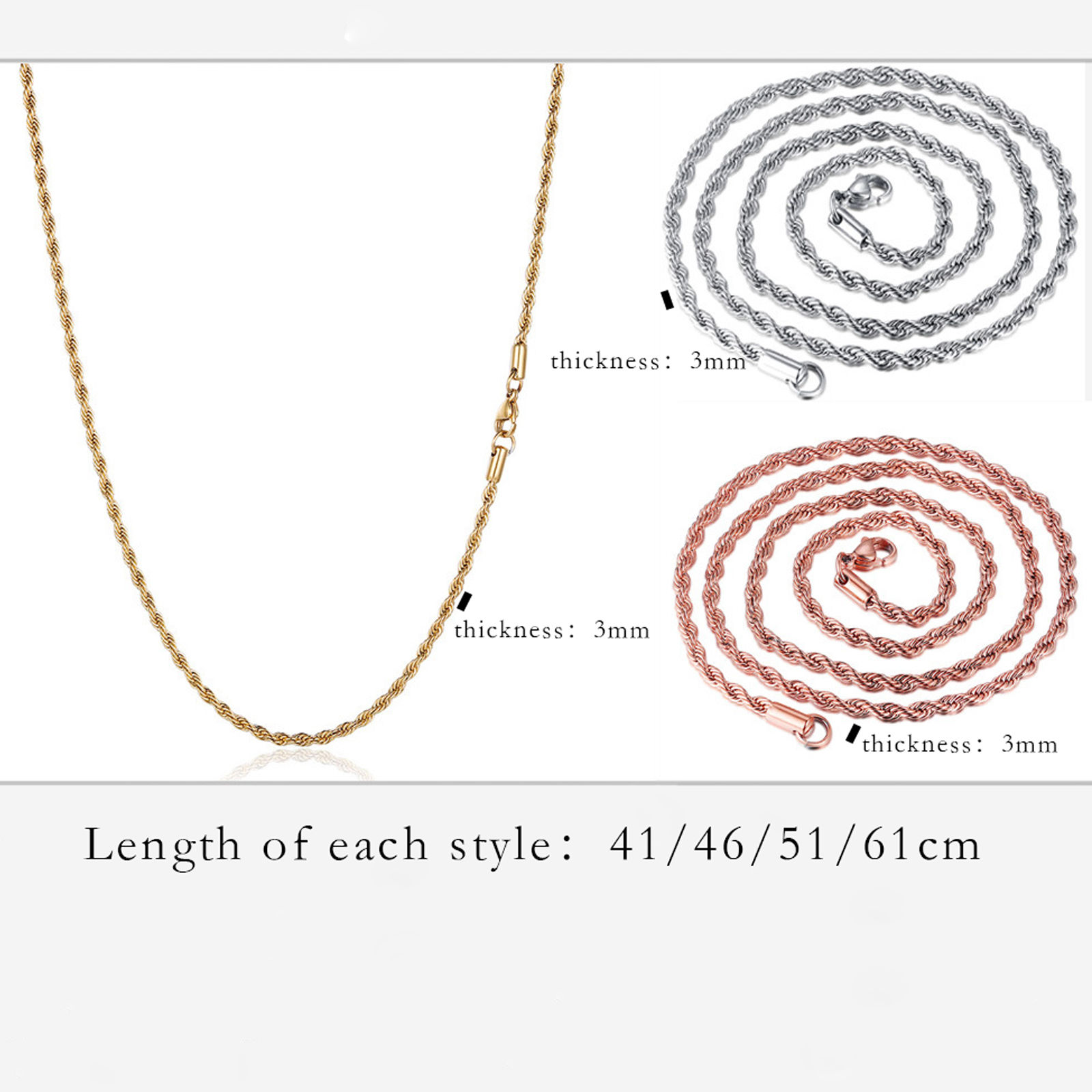 Picture of Stainless Steel Braided Rope Chain Necklace
