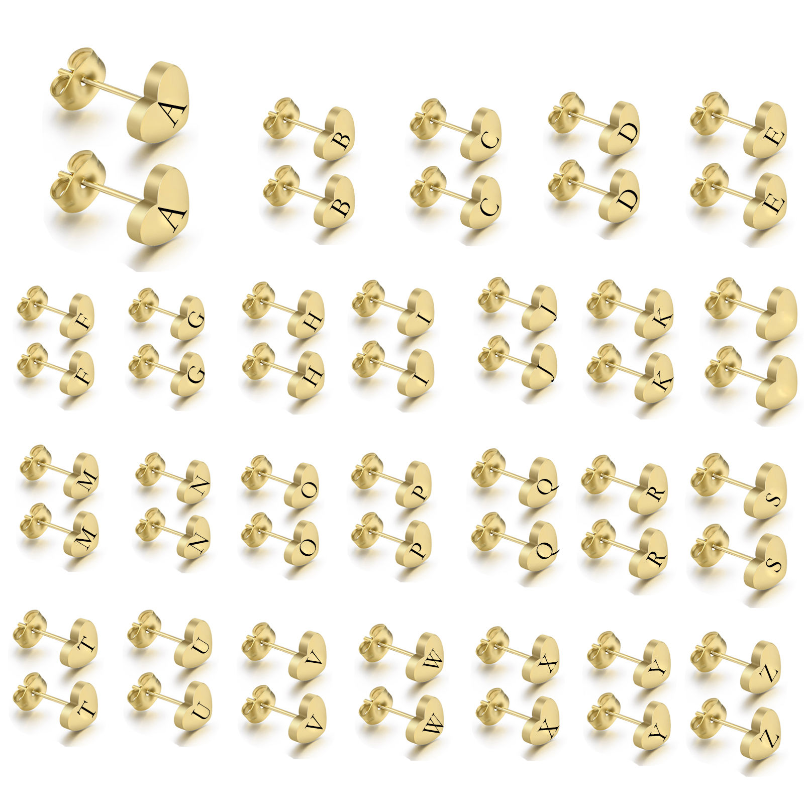 Bild von Edelstahl Ohrring Ohrstecker Herz Anfangsbuchstabe/ Großbuchstabe 1 Paar