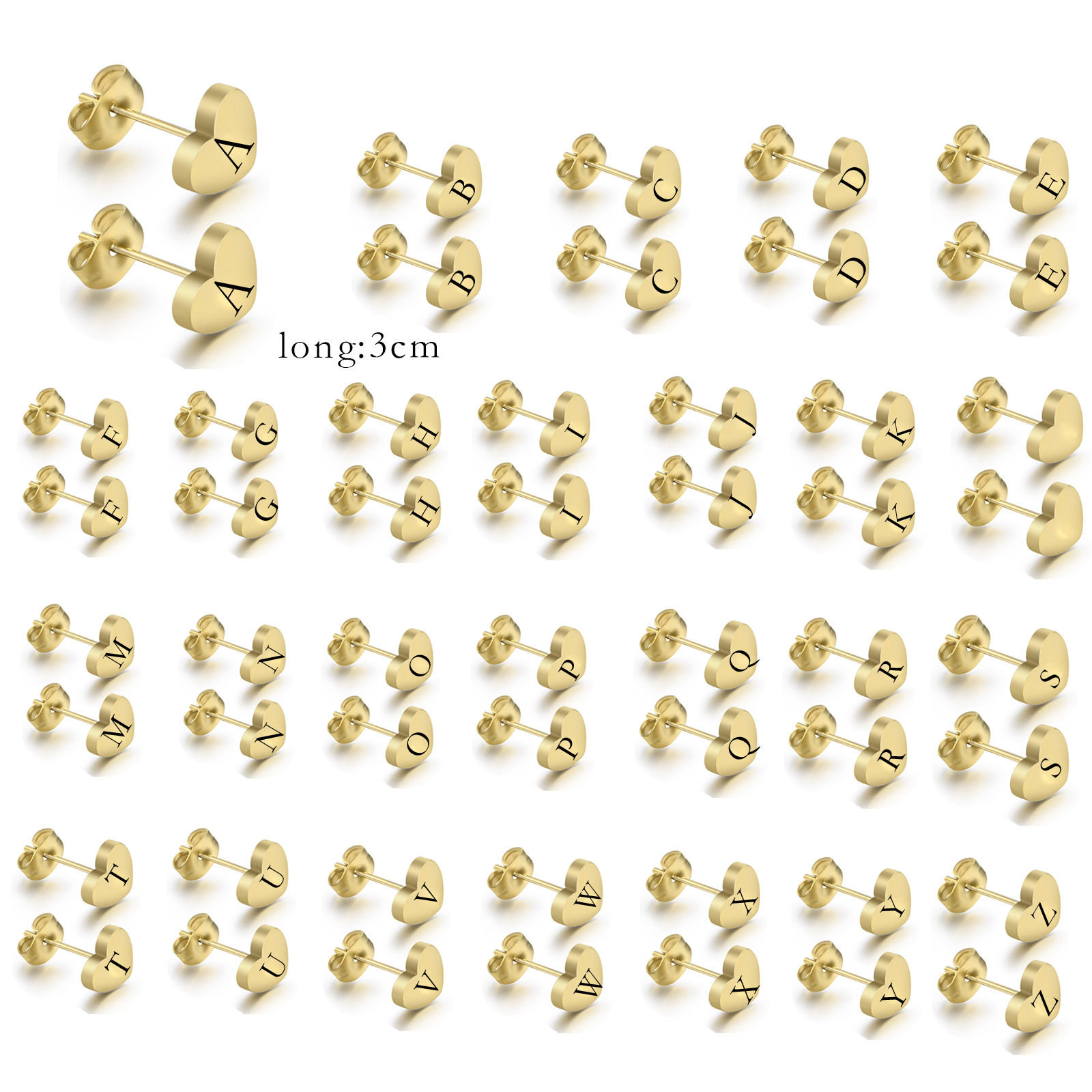 Bild von Edelstahl Ohrring Ohrstecker Herz Anfangsbuchstabe/ Großbuchstabe 1 Paar
