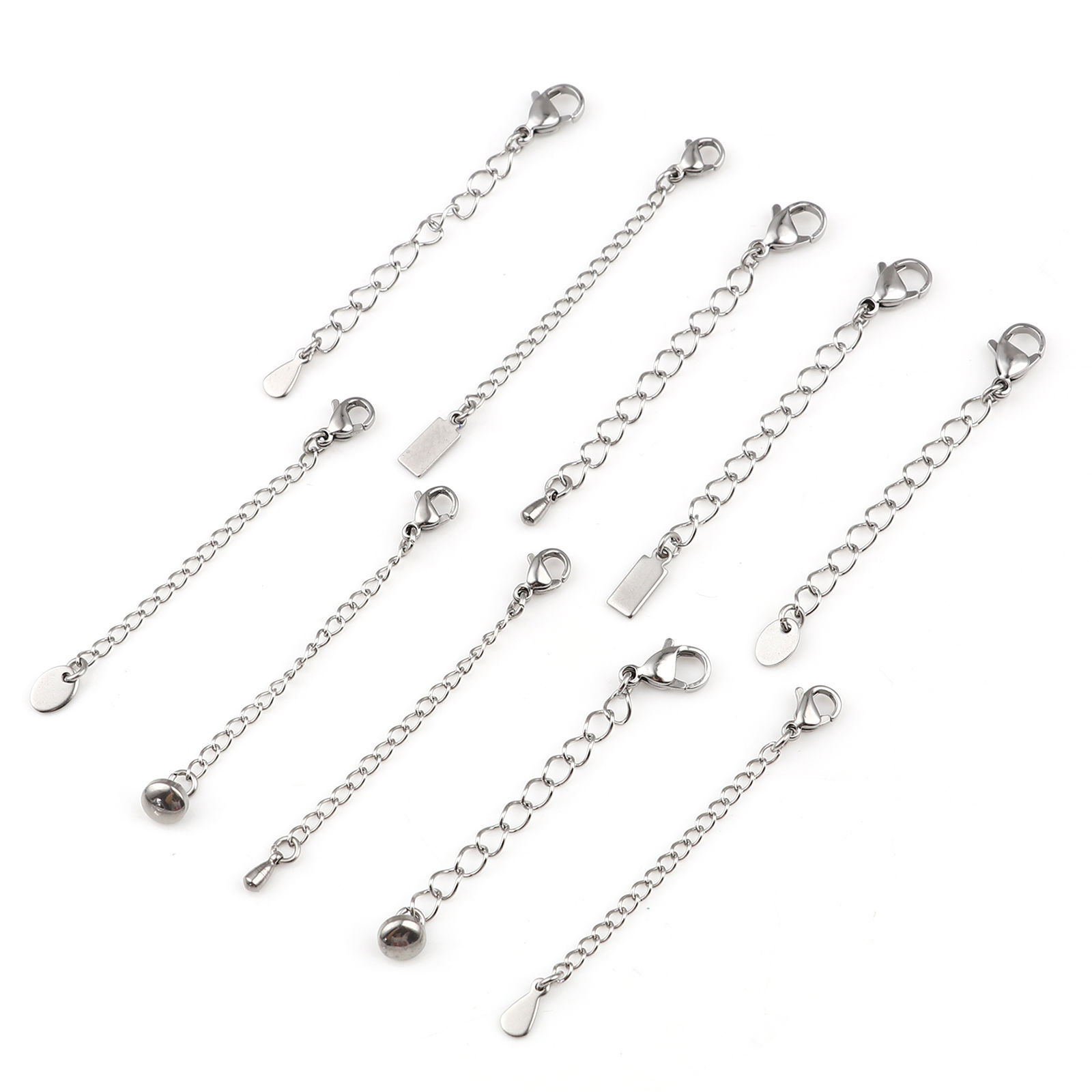 Picture of Stainless Steel Extender Chain For Jewelry Necklace Bracelet Silver Tone Lobster Clasp 6cm(2 3/8") long, 5 PCs