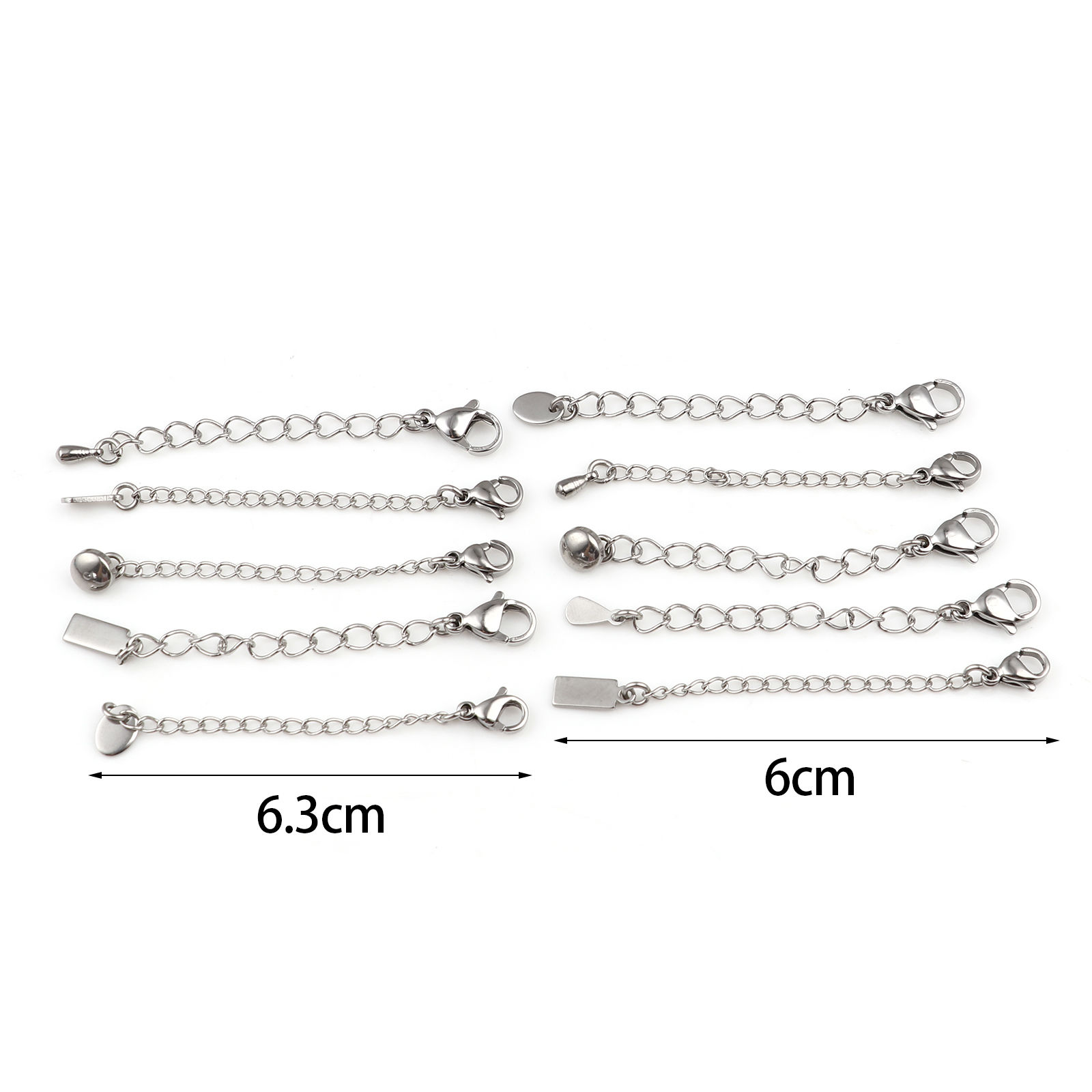Picture of Stainless Steel Extender Chain For Jewelry Necklace Bracelet Silver Tone Lobster Clasp 6cm(2 3/8") long, 5 PCs