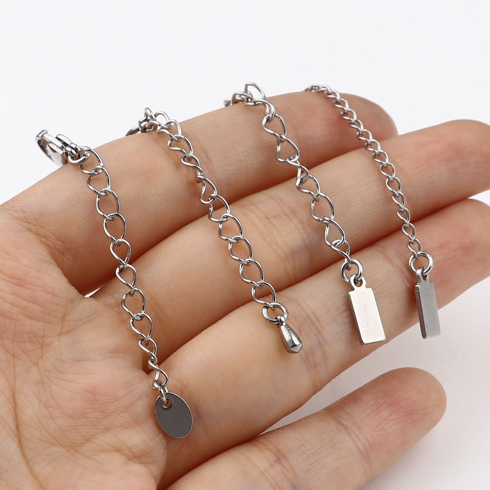 Picture of Stainless Steel Extender Chain For Jewelry Necklace Bracelet Silver Tone Lobster Clasp 6cm(2 3/8") long, 5 PCs