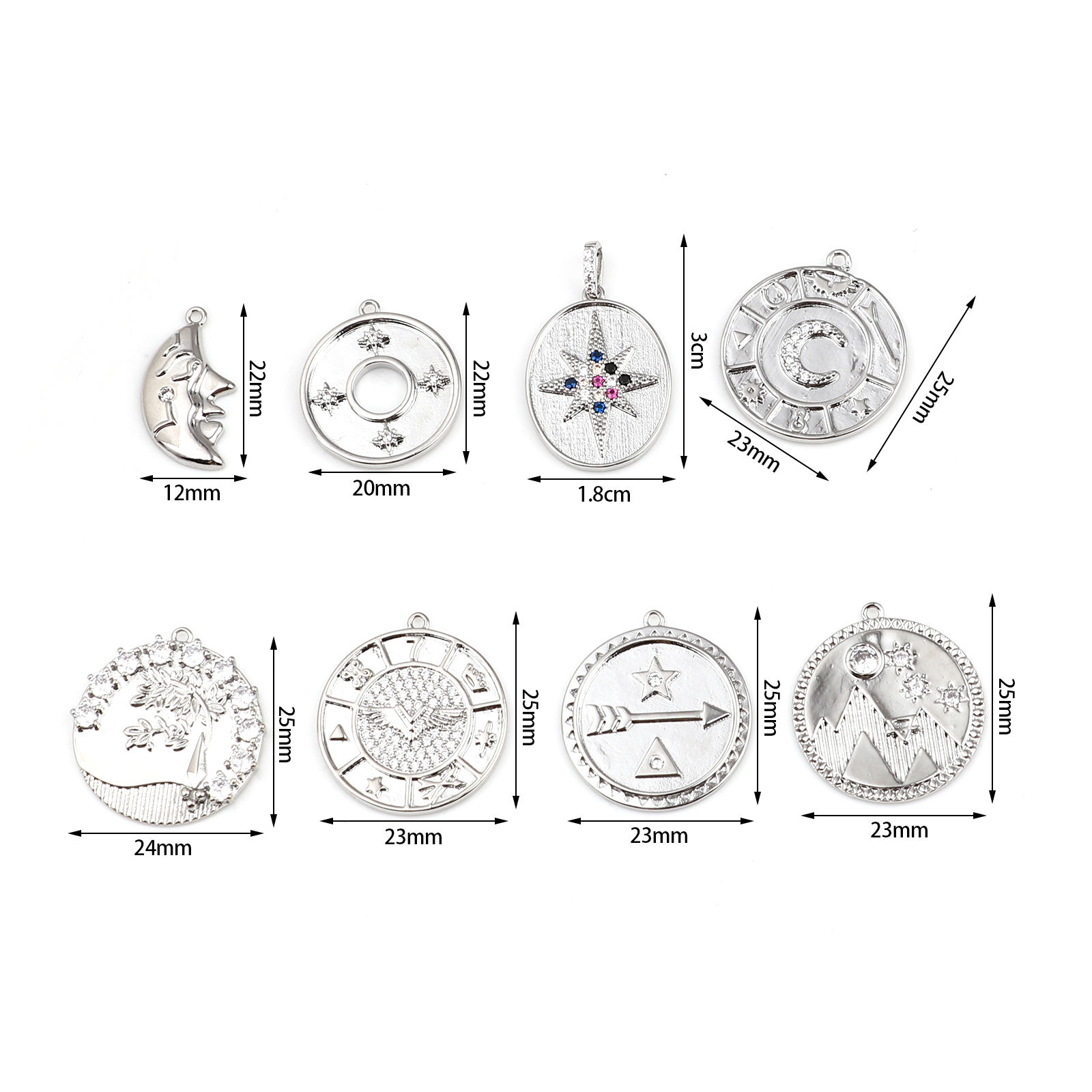 Image de Breloques en Laiton Rond Plaqué Platine Véritable 18K à Strass Transparent 1 Pièce