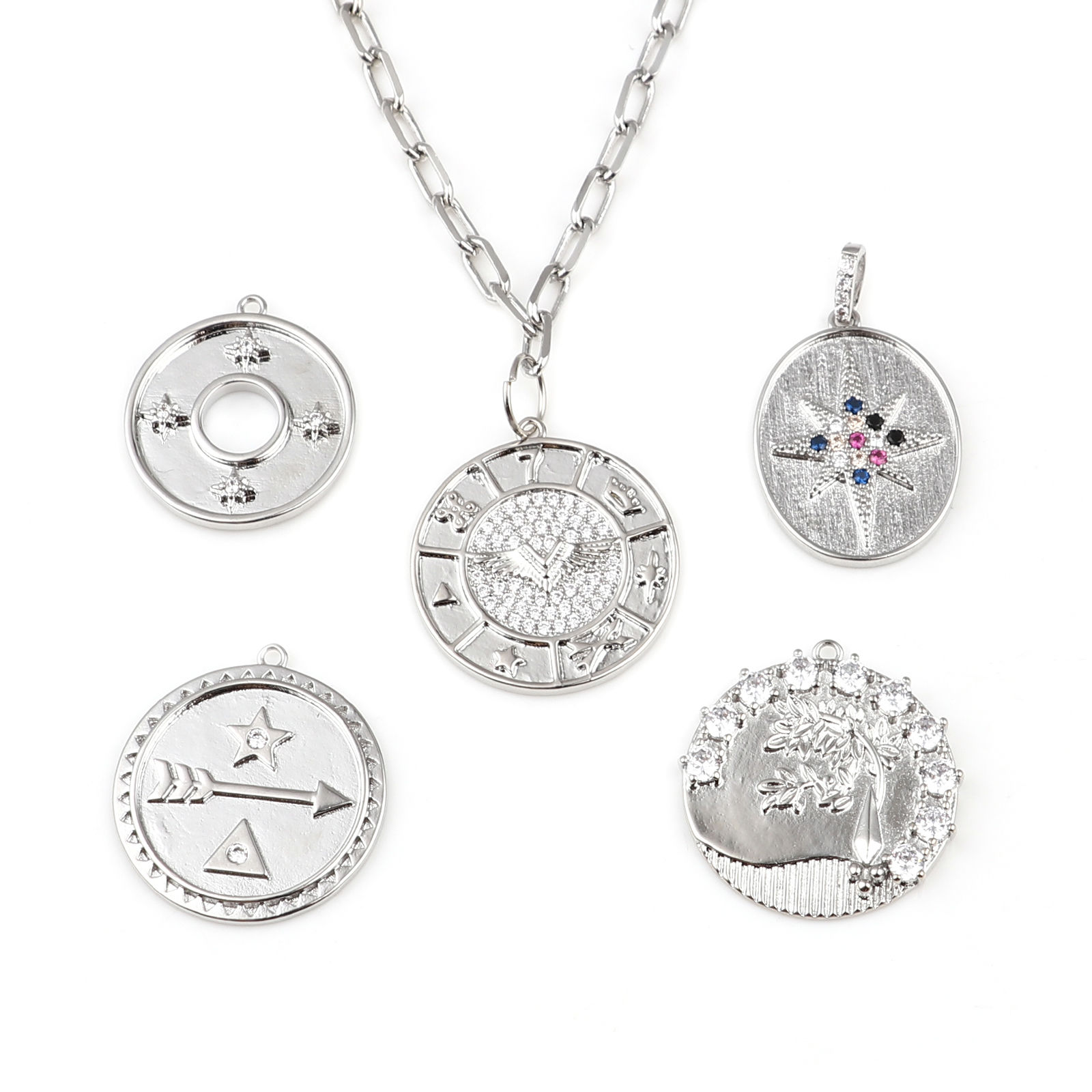 Image de Breloques en Laiton Rond Plaqué Platine Véritable 18K à Strass Transparent 1 Pièce