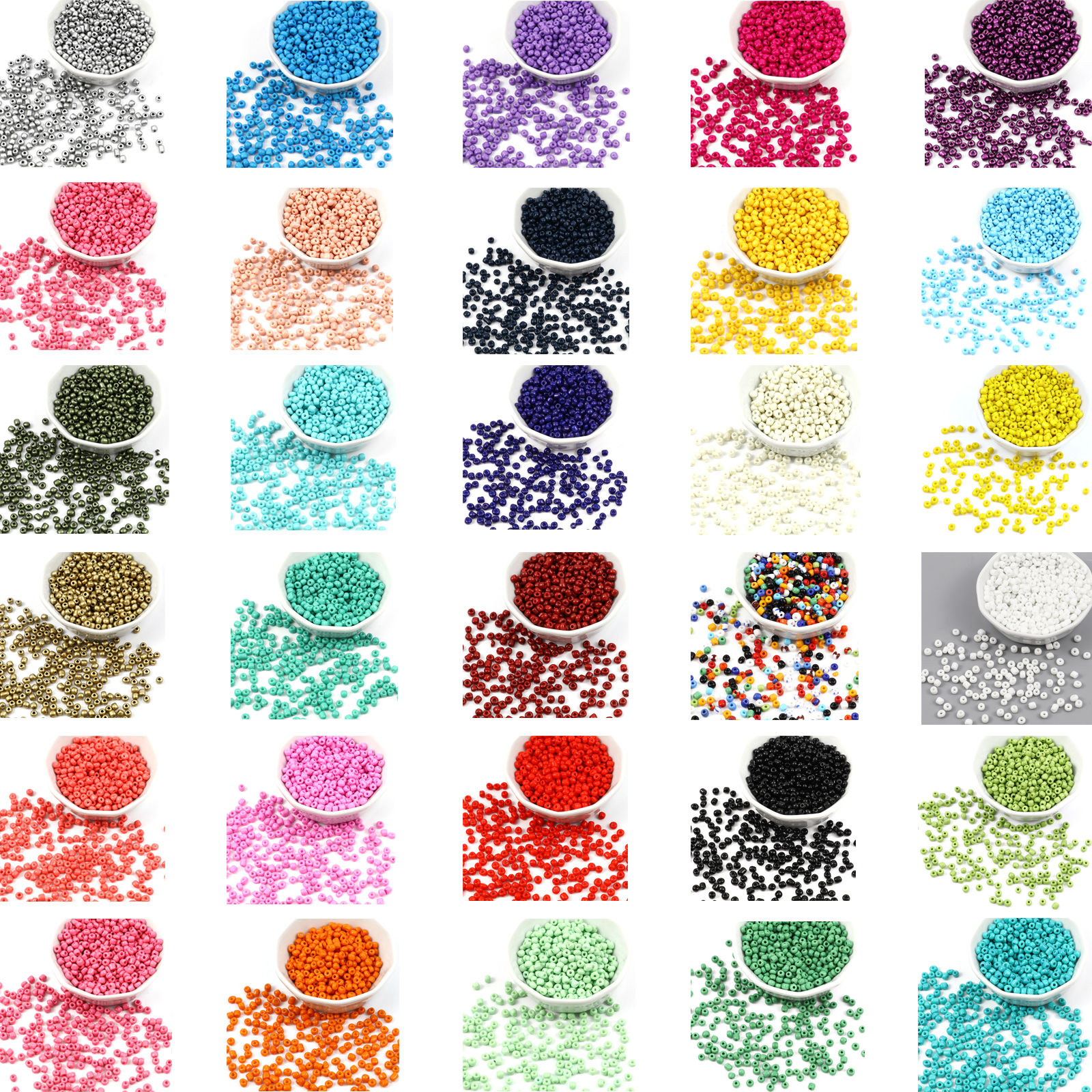 Immagine di Vetro Seme Perline Cilindrico Multicolore 3mmx 2mm, Foro:Circa 1mm, 1 Pacchetto ( 12500 Pz/Pacchetto)
