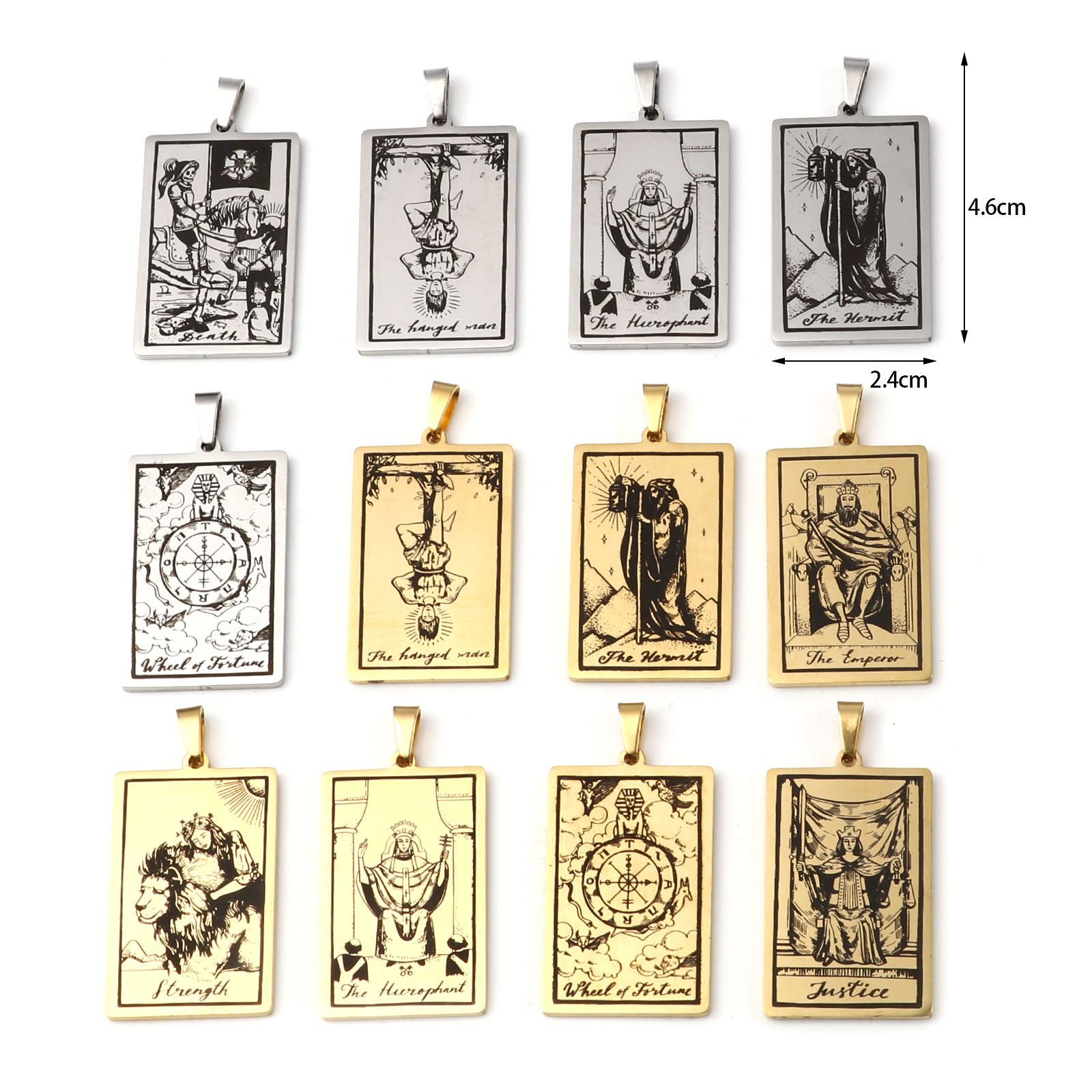 Picture of Stainless Steel Tarot Pendants Rectangle Multicolor 46mm x 24mm, 1 Piece