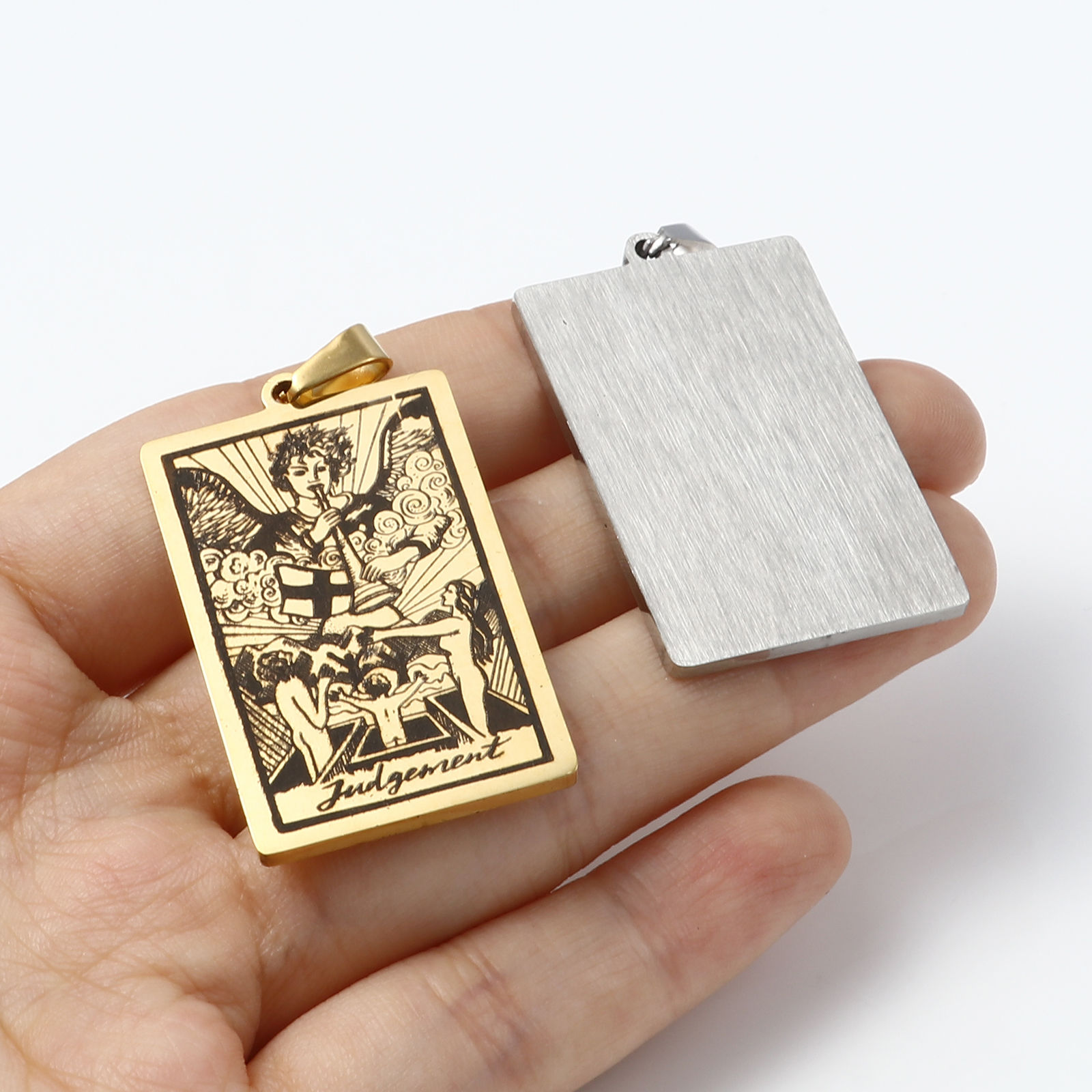 Picture of Stainless Steel Tarot Pendants Rectangle Multicolor 46mm x 24mm, 1 Piece