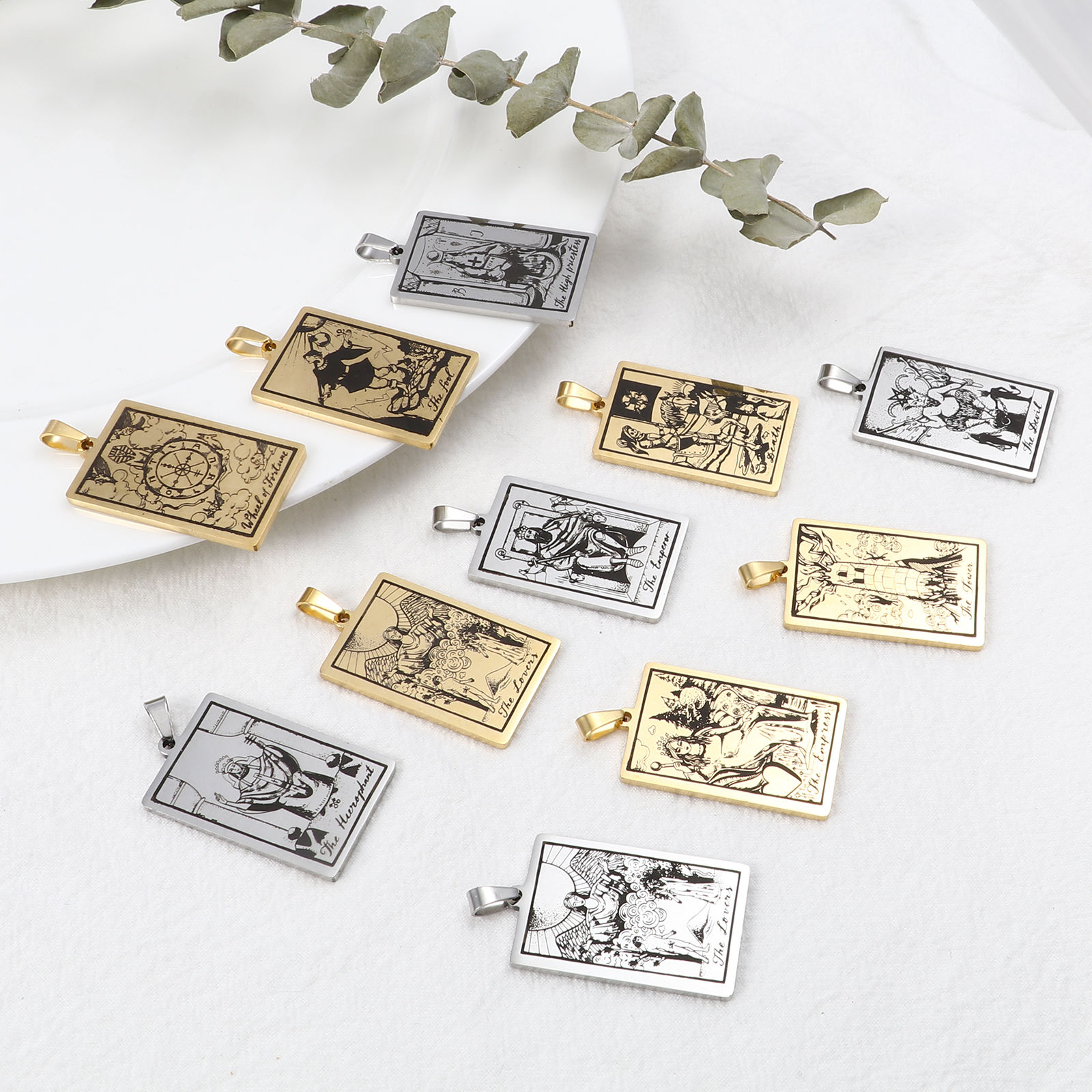 Picture of Stainless Steel Tarot Pendants Rectangle Multicolor 46mm x 24mm, 1 Piece