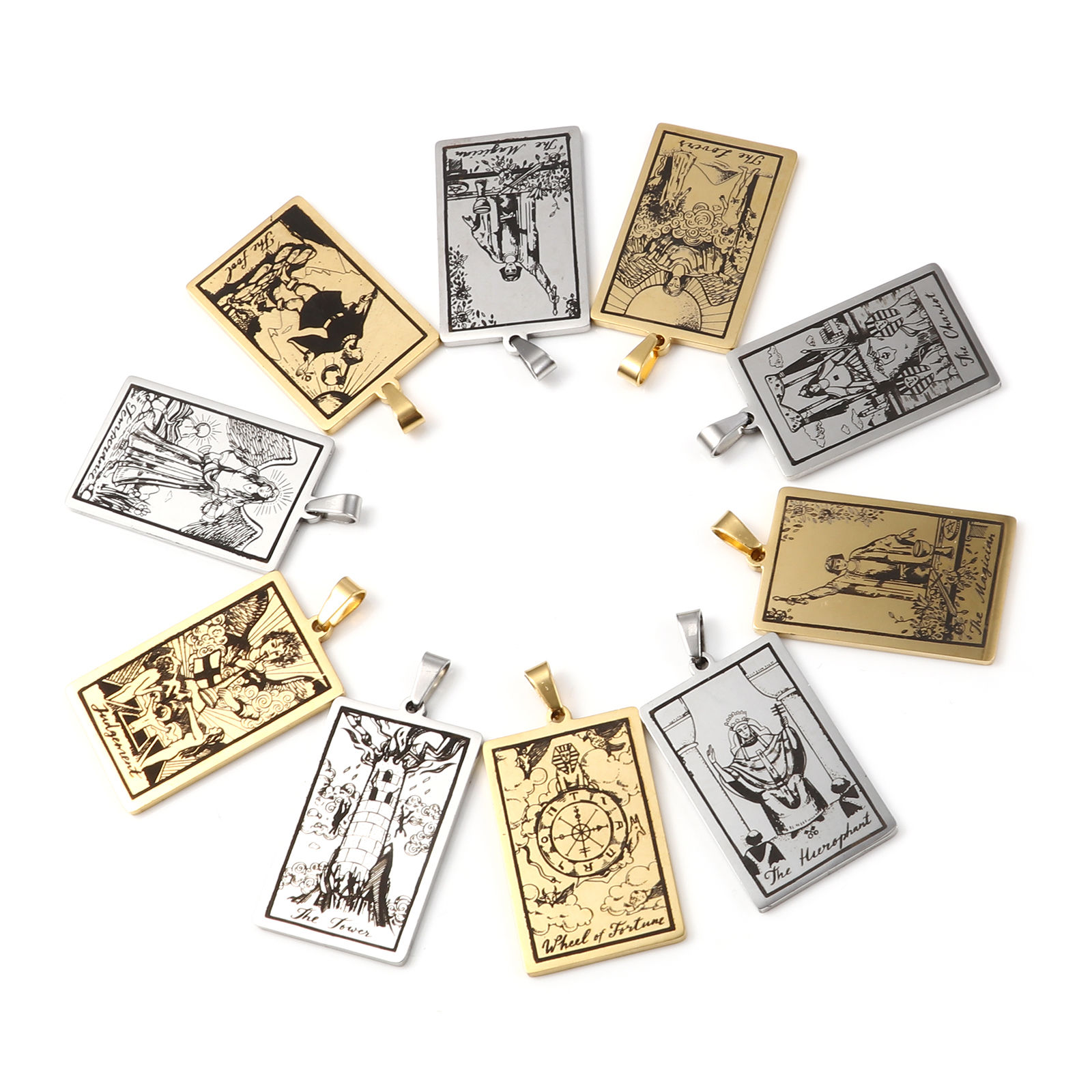 Picture of Stainless Steel Tarot Pendants Rectangle Multicolor 46mm x 24mm, 1 Piece