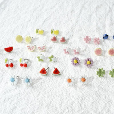 Picture of Stainless Steel & Ceramic Ear Post Stud Earrings Multicolor 8mm, 1 Pair