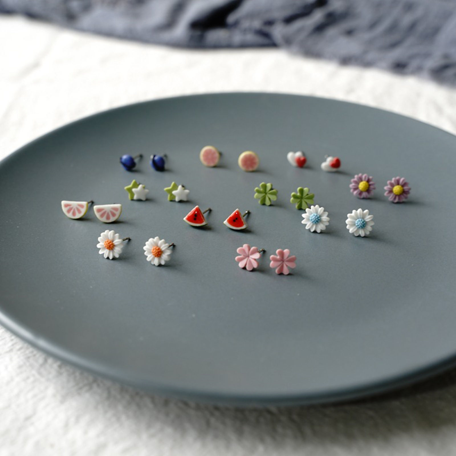 Picture of Stainless Steel & Ceramic Ear Post Stud Earrings Multicolor 8mm, 1 Pair