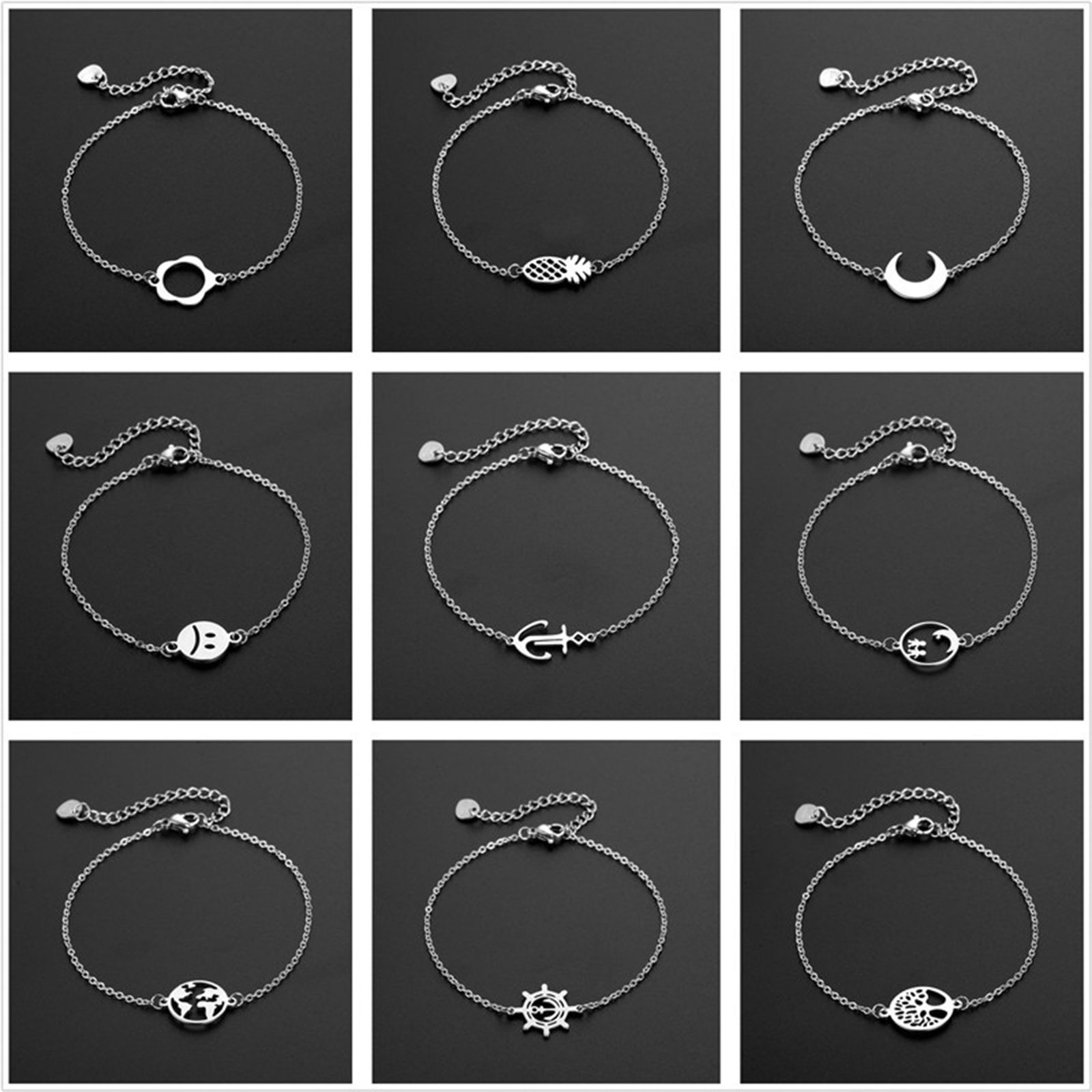 Picture of Titanium Steel Link Cable Chain Bracelets Silver Tone 16cm(6 2/8") long, 1 Piece