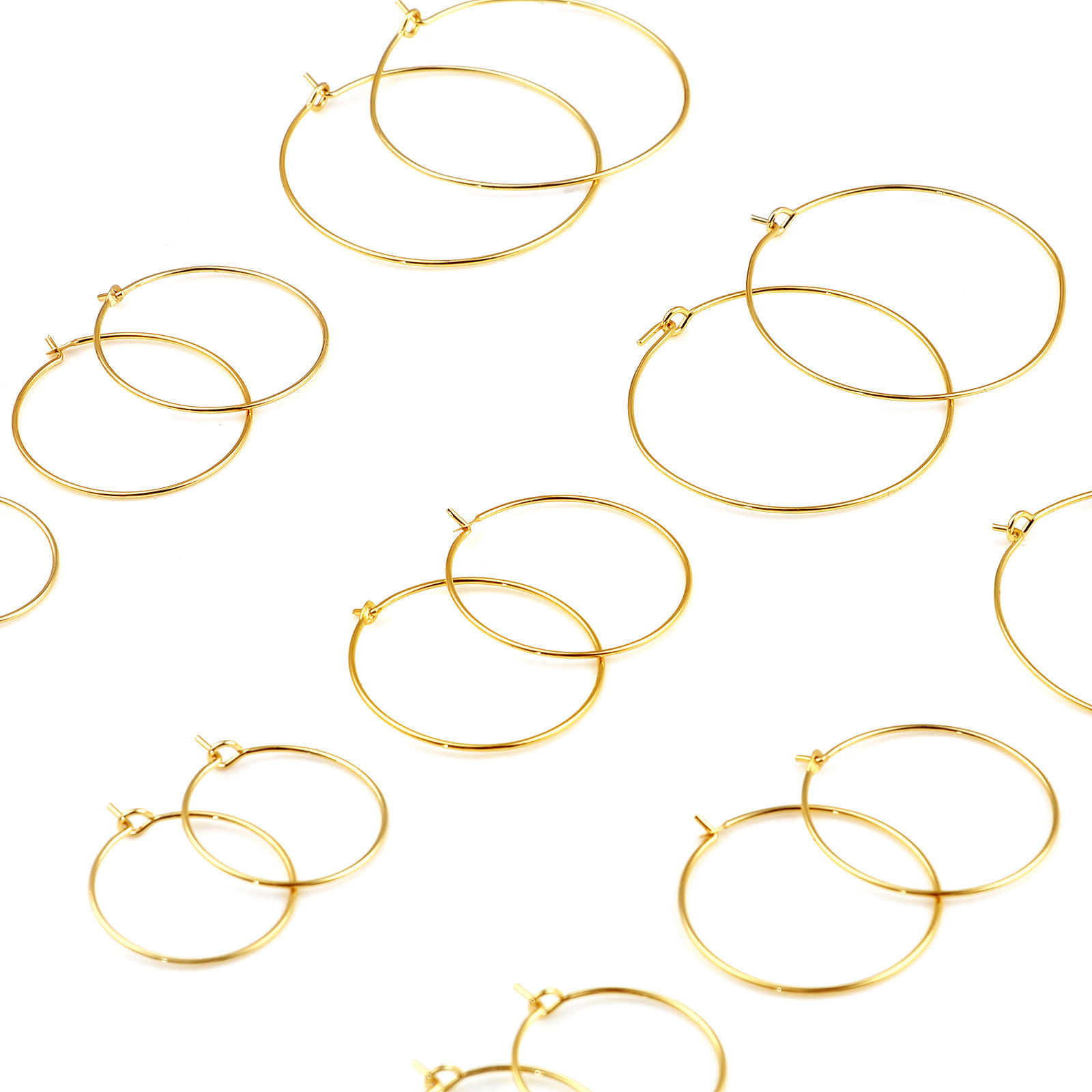 Picture of Brass Hoop Earrings 18K Real Gold Plated Circle Ring Post/ Wire Size: (21 gauge), 10 PCs