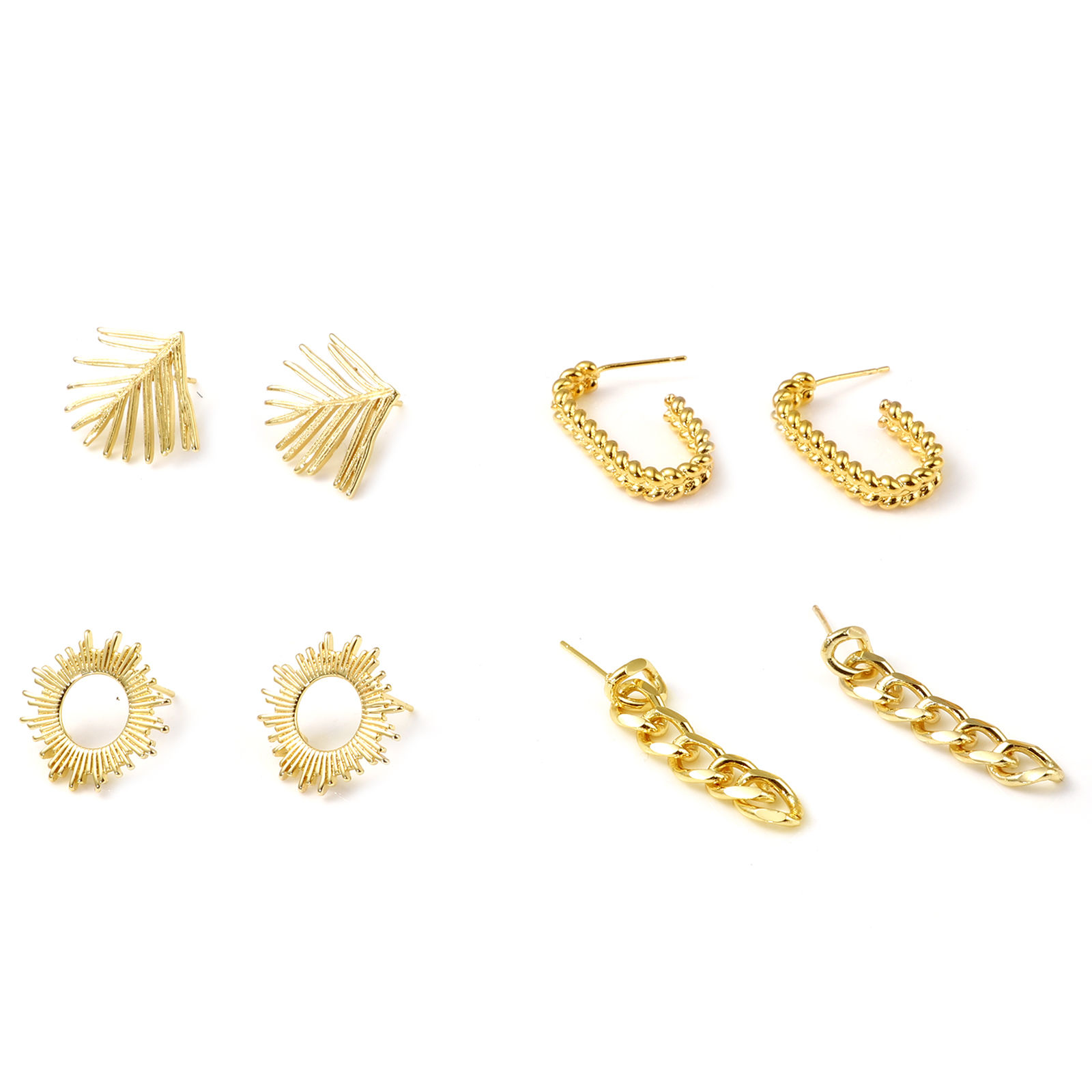 Picture of Brass Ear Post Stud Earrings 18K Real Gold Plated Post/ Wire Size: (21 gauge), 2 PCs