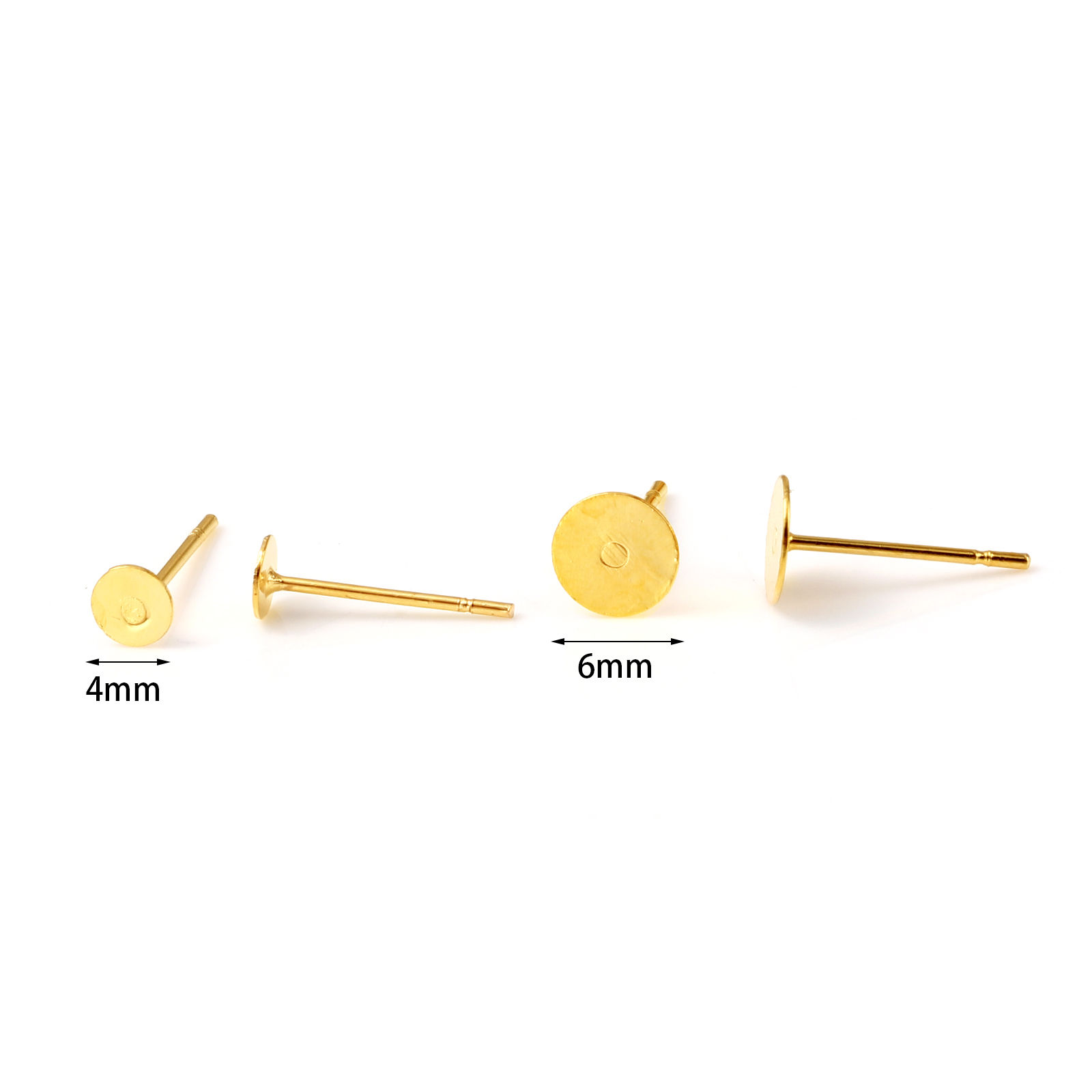 Picture of Brass Ear Post Stud Earrings 18K Real Gold Plated Round Glue On Post/ Wire Size: (21 gauge), 20 PCs