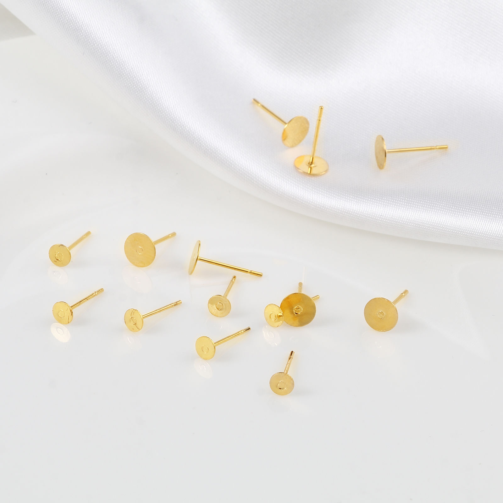 Picture of Brass Ear Post Stud Earrings 18K Real Gold Plated Round Glue On Post/ Wire Size: (21 gauge), 20 PCs