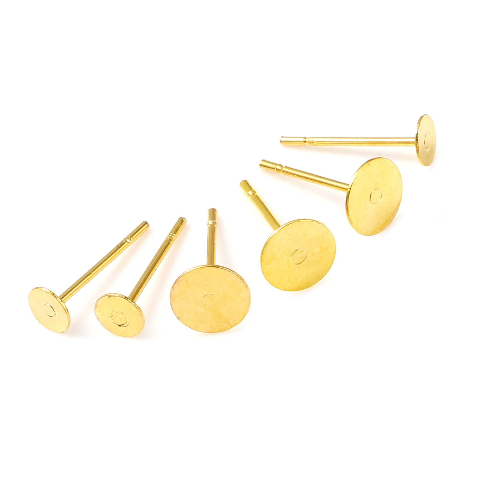 Picture of Brass Ear Post Stud Earrings 18K Real Gold Plated Round Glue On Post/ Wire Size: (21 gauge), 20 PCs