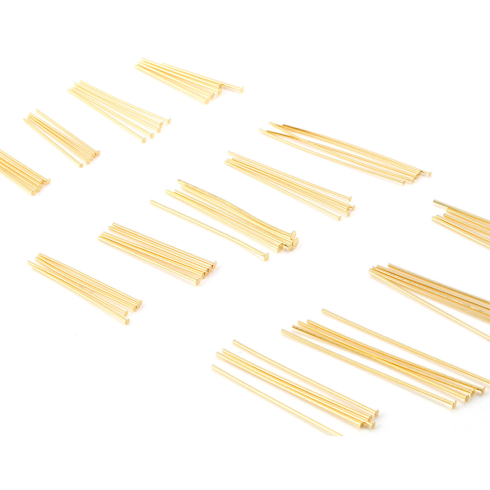 Image de Aiguilles Tiges à Tête Plate en Laiton Plaqué Or Véritable 18K 50 Pièces
