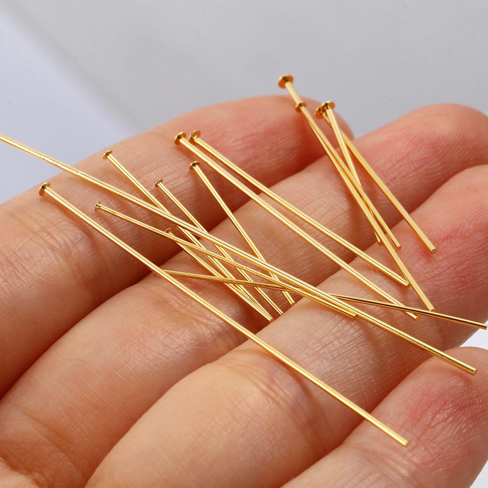 Image de Aiguilles Tiges à Tête Plate en Laiton Plaqué Or Véritable 18K 50 Pièces