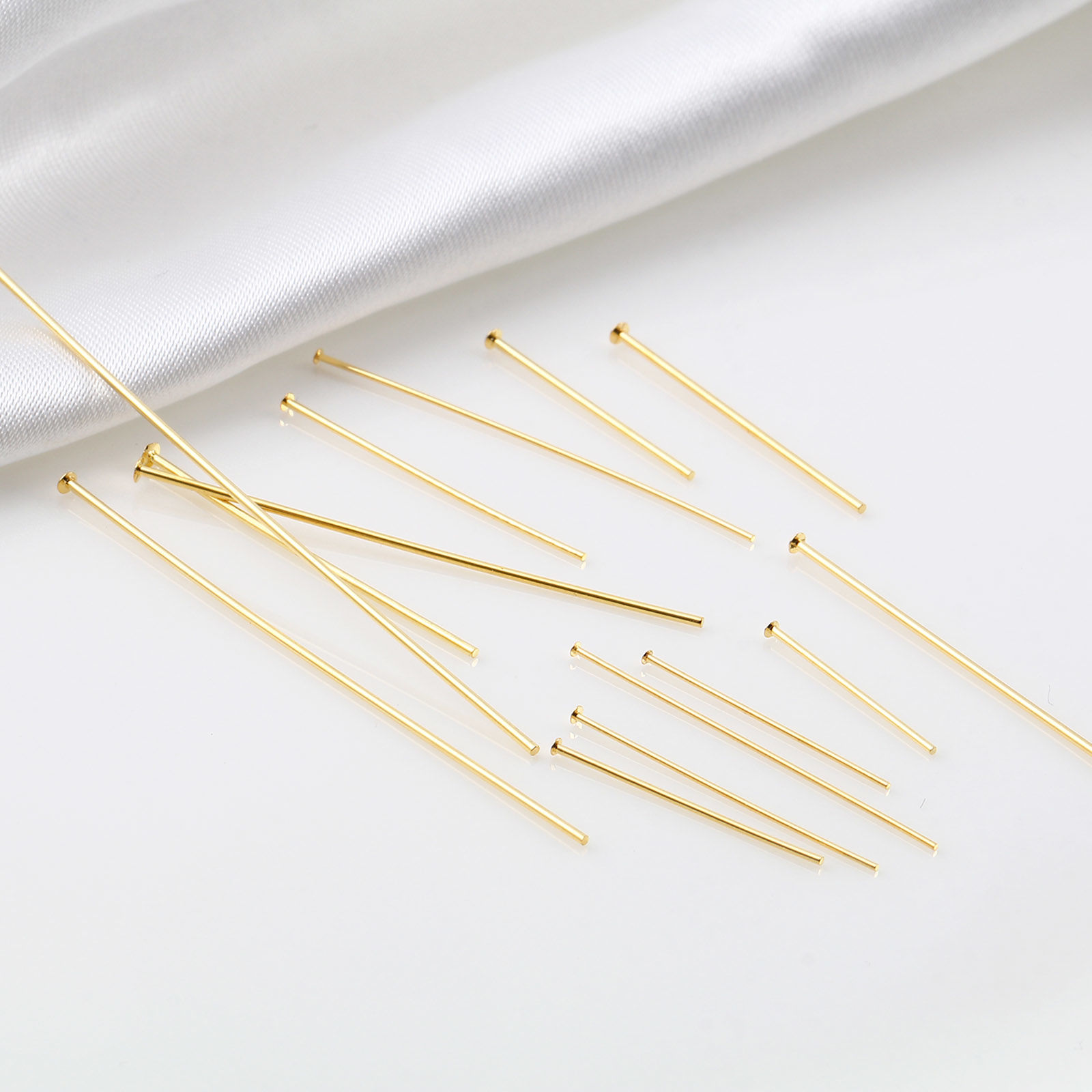 Image de Aiguilles Tiges à Tête Plate en Laiton Plaqué Or Véritable 18K 50 Pièces