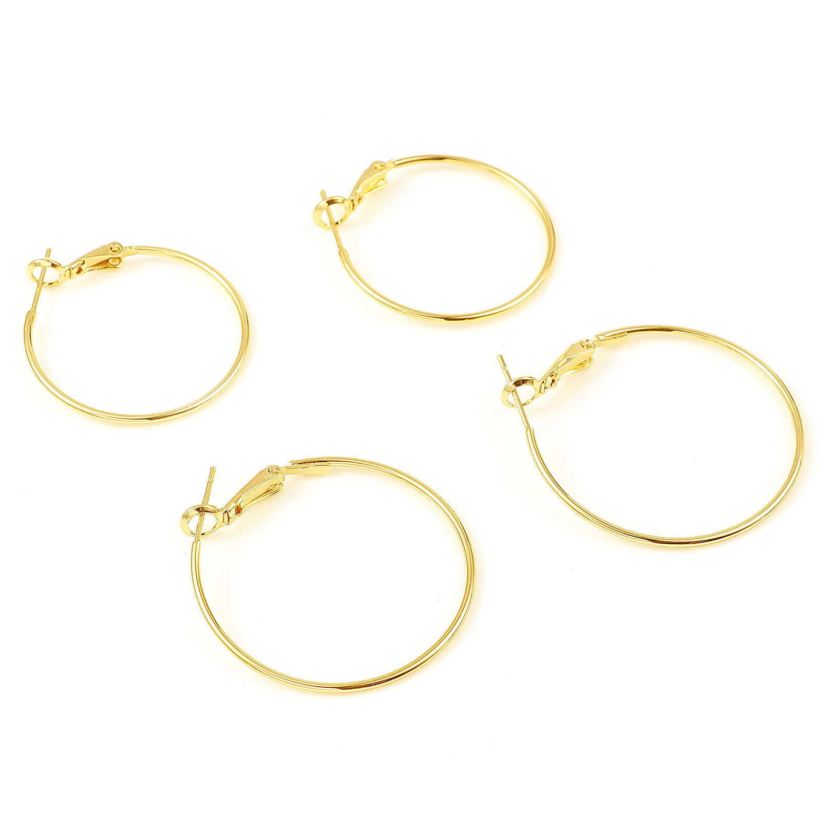 Picture of Brass Hoop Earrings 18K Real Gold Plated Circle Ring 4 PCs