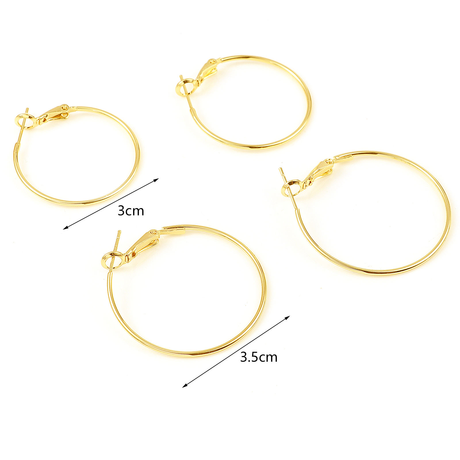 Picture of Brass Hoop Earrings 18K Real Gold Plated Circle Ring 4 PCs