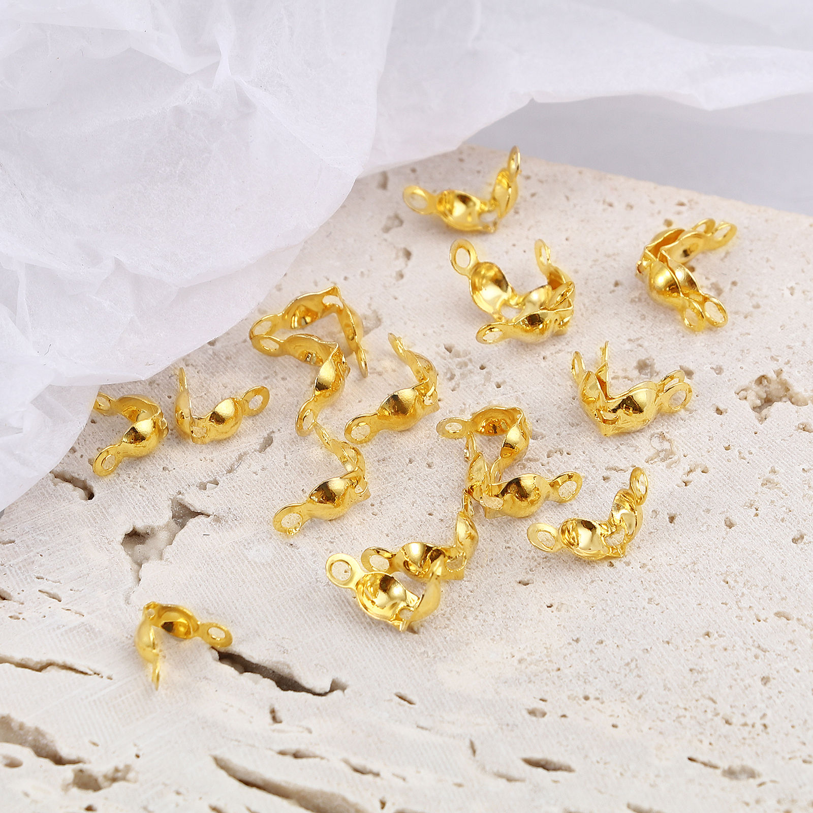 Bild von Messing Quetschkalotten 18K Echtgold plattiert Rund 20 Stück