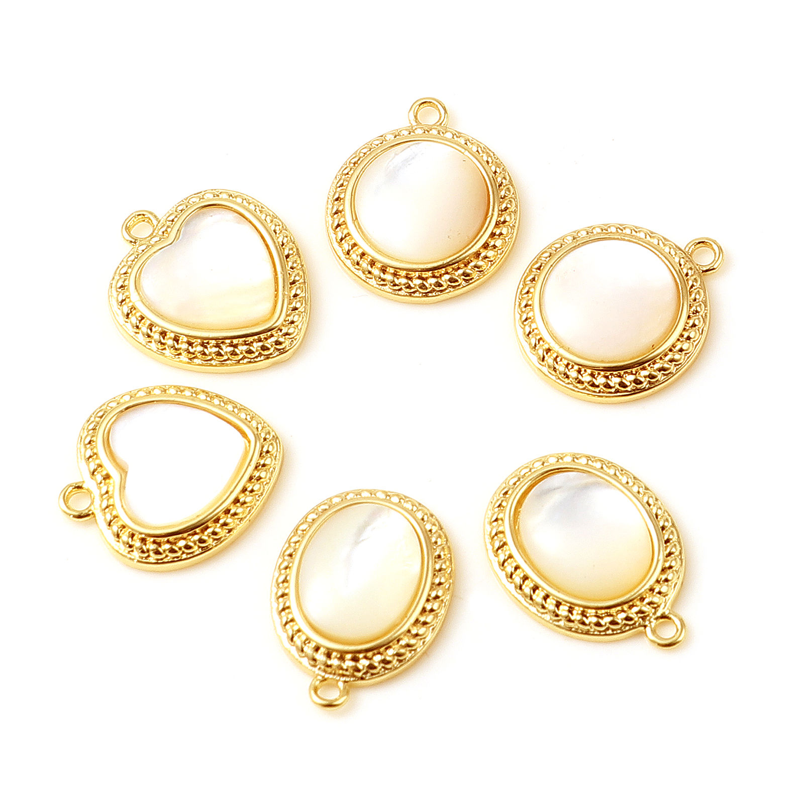 シェル+真鍮 チャーム 18K ゴールドフィルド 白 1 個 の画像
