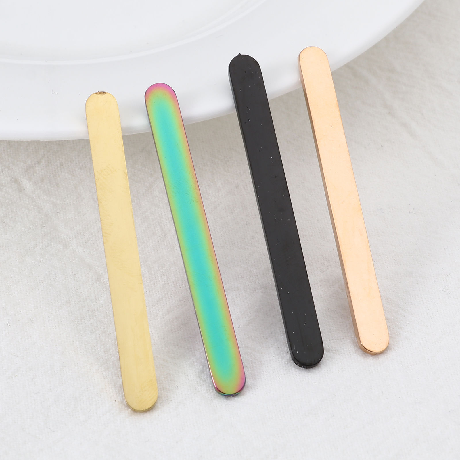 Picture of Stainless Steel Strip For DIY Rings Rectangle Multicolor Blank Stamping Tags One Side 52mm x 5mm