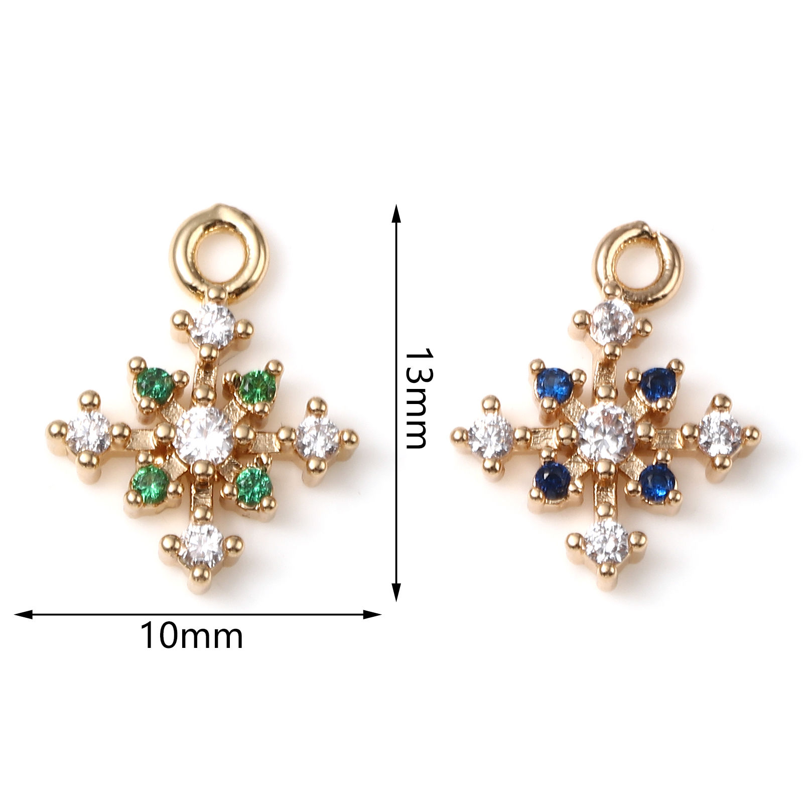 Picture of Brass Micro Pave Charms Gold Plated Christmas Snowflake 13mm x 10mm, 5 PCs