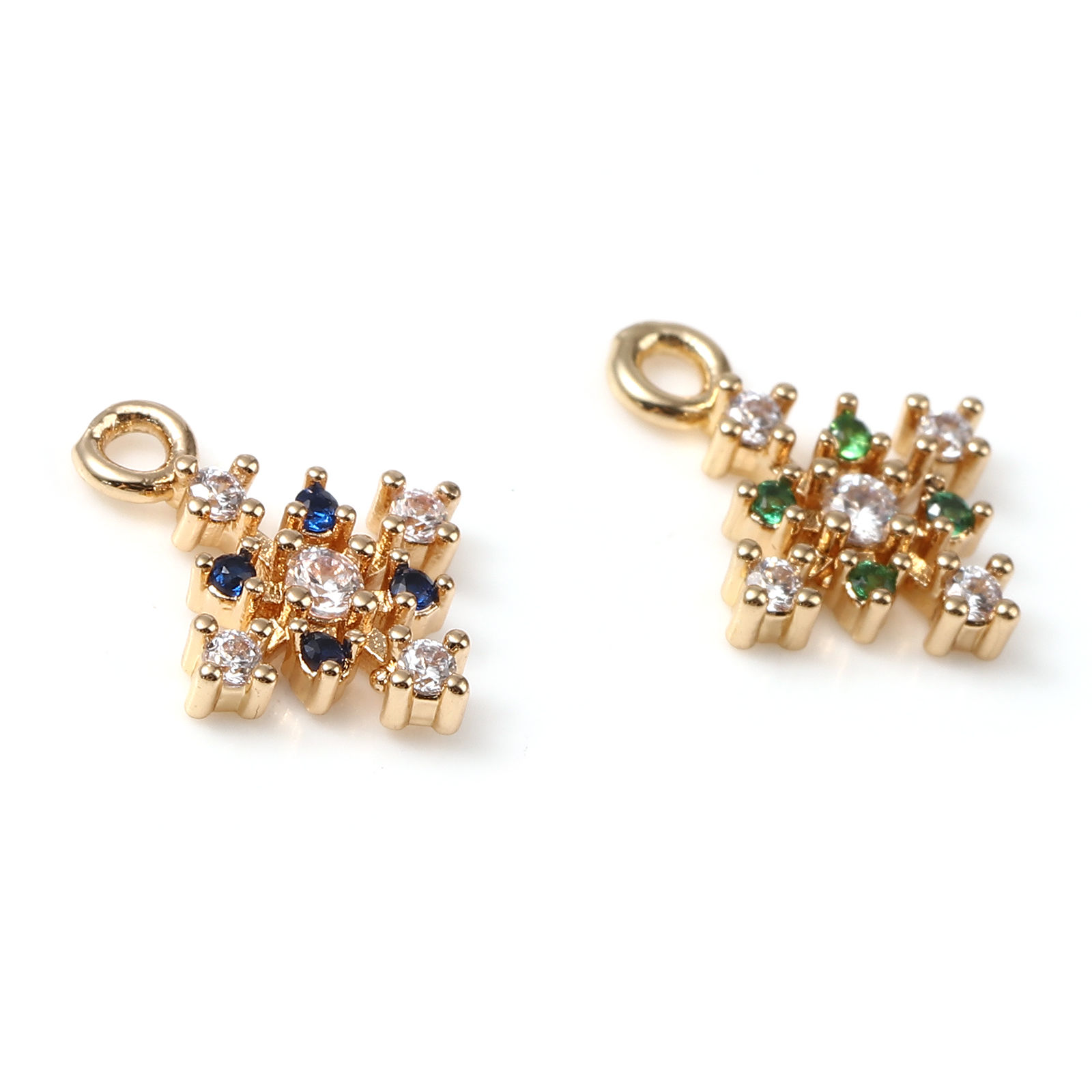 Picture of Brass Micro Pave Charms Gold Plated Christmas Snowflake 13mm x 10mm, 5 PCs