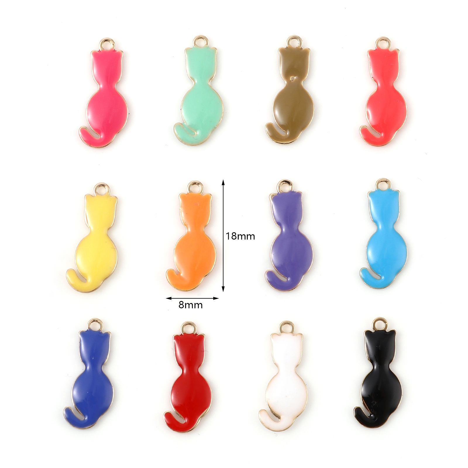 Immagine di Ottone Sequins Smaltati Charms Oro Placcato Multicolore Gatto 18mm x 8mm, 5 Pz