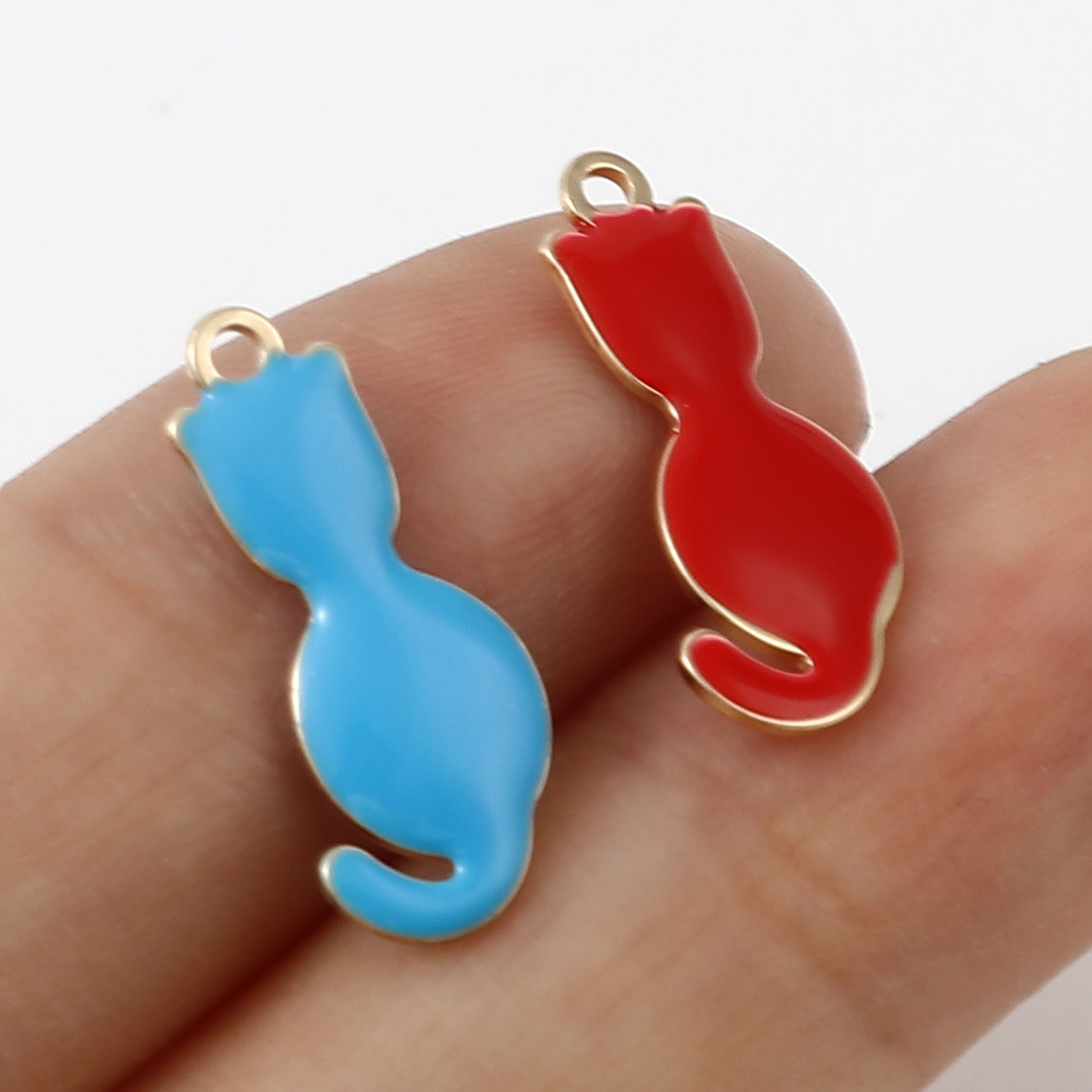 Immagine di Ottone Sequins Smaltati Charms Oro Placcato Multicolore Gatto 18mm x 8mm, 5 Pz