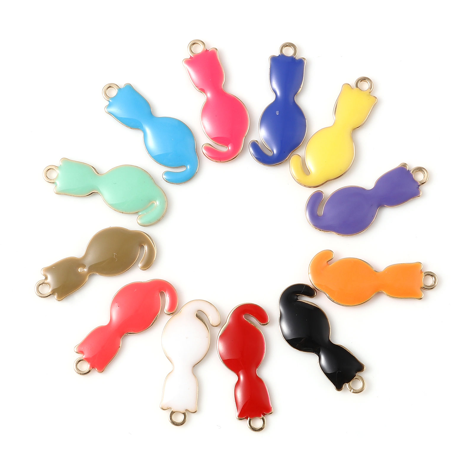 Immagine di Ottone Sequins Smaltati Charms Oro Placcato Multicolore Gatto 18mm x 8mm, 5 Pz