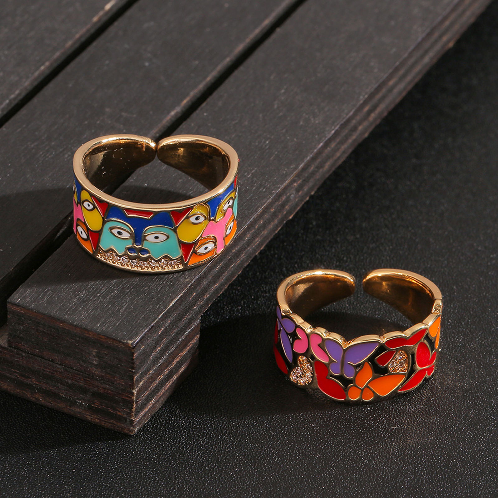 Picture of Copper Open Adjustable Rings 18K Real Gold Plated Enamel 16.5mm(US Size 6), 1 Piece