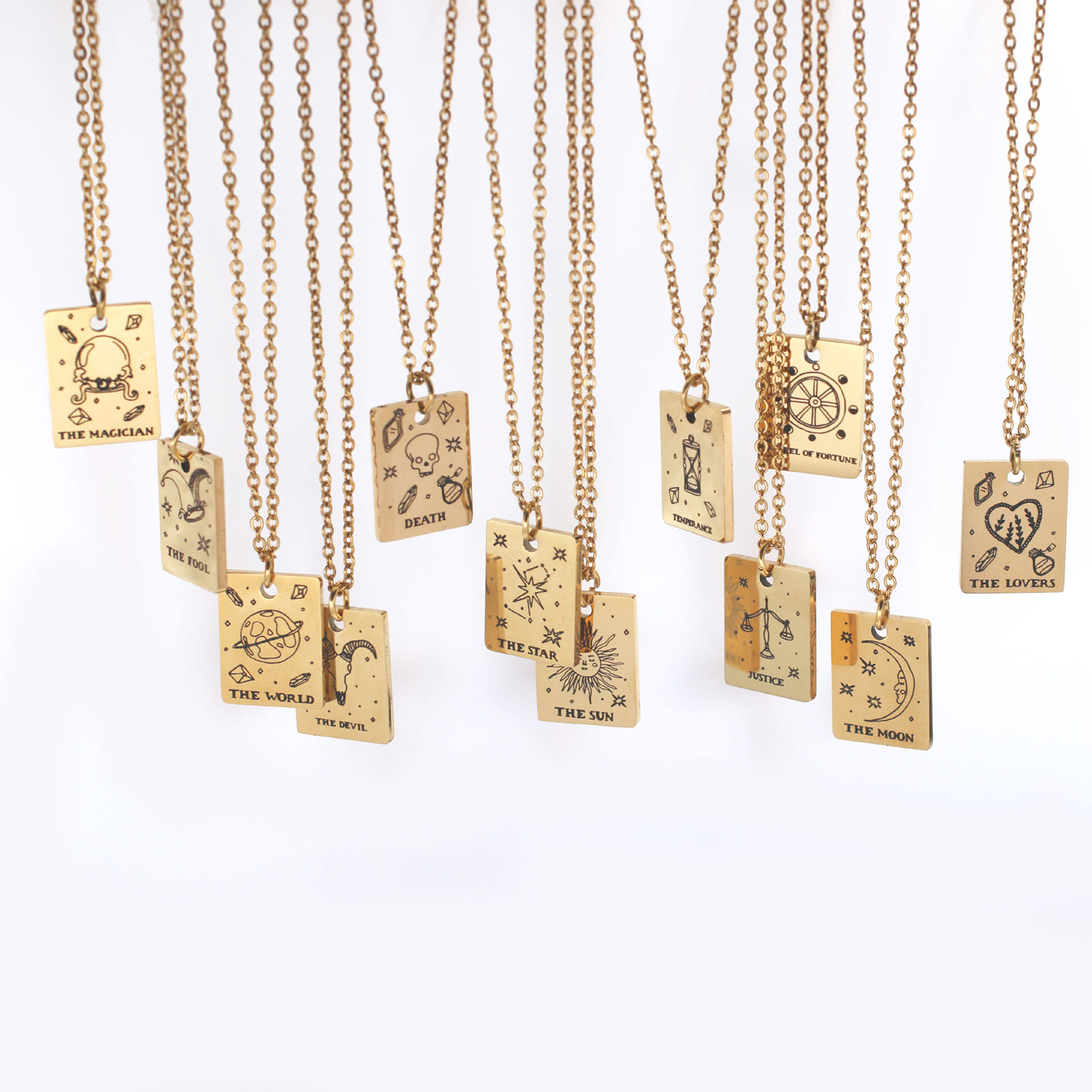 Picture of Stainless Steel Tarot Necklace Real Gold Plated Rectangle 45cm(17 6/8") long, 1 Piece