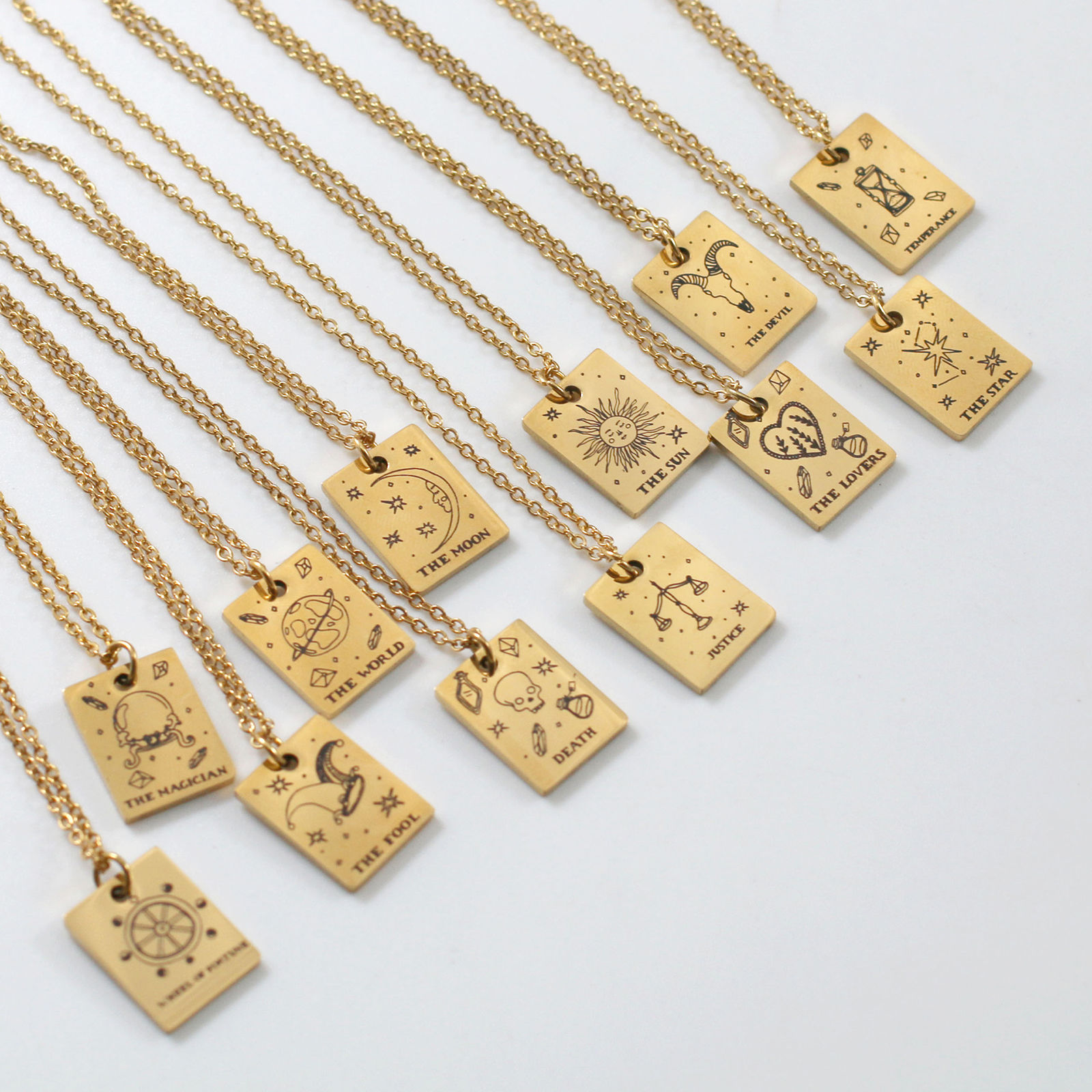 Picture of Stainless Steel Tarot Necklace Real Gold Plated Rectangle 45cm(17 6/8") long, 1 Piece