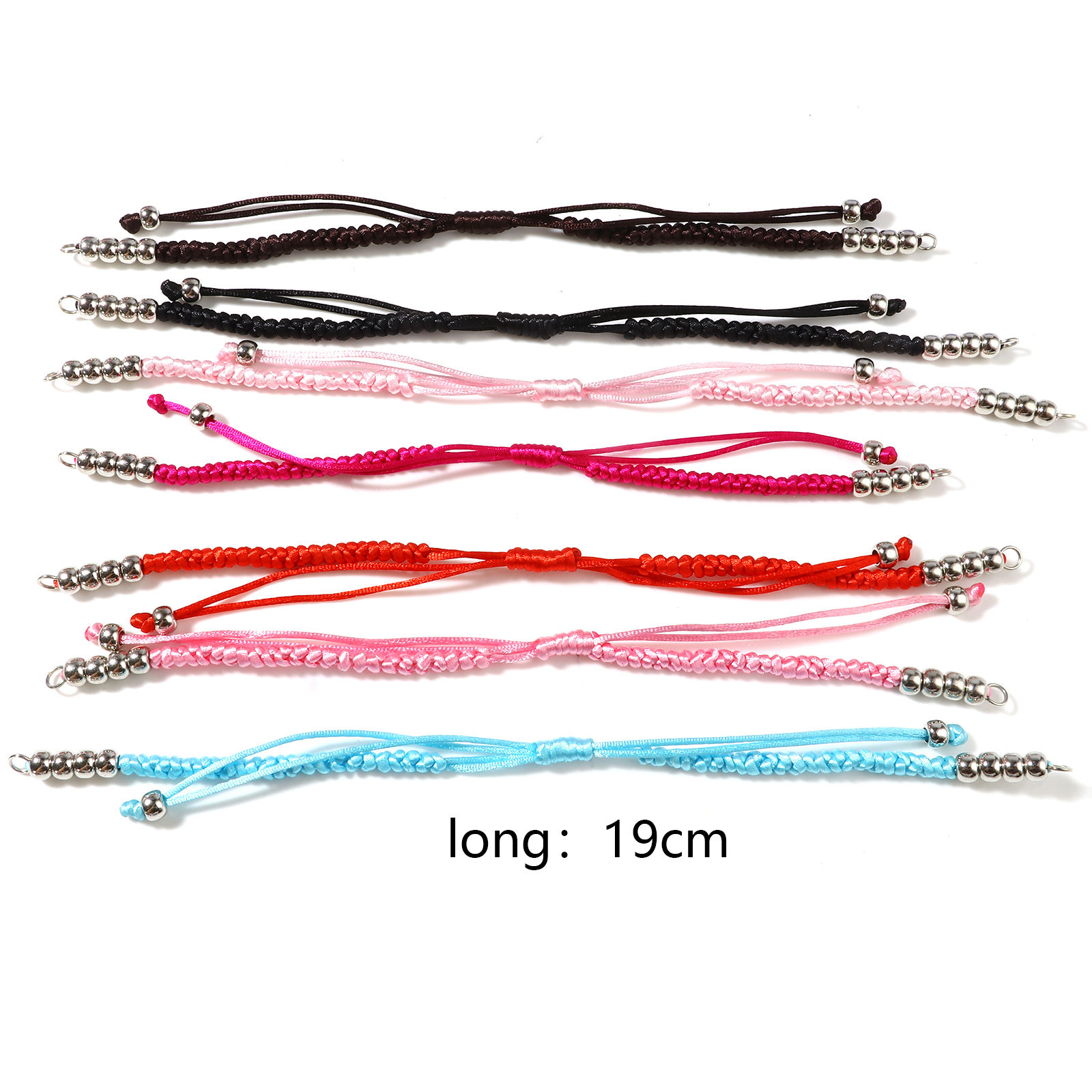 Immagine di Poliestere Braccialetti Intrecciati Tono Argento Multicolore Regolabile 19cm 5 Pz