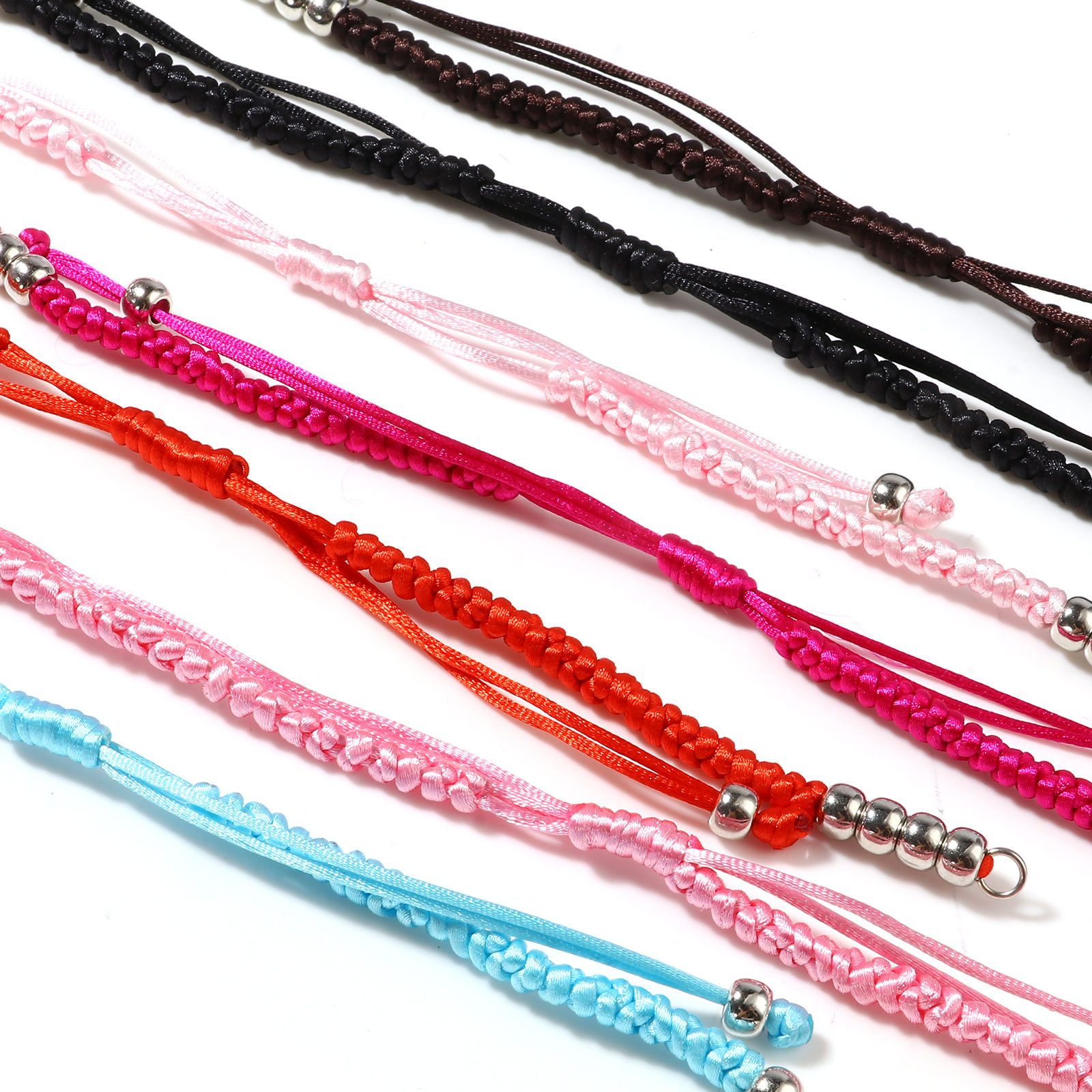 Immagine di Poliestere Braccialetti Intrecciati Tono Argento Multicolore Regolabile 19cm 5 Pz