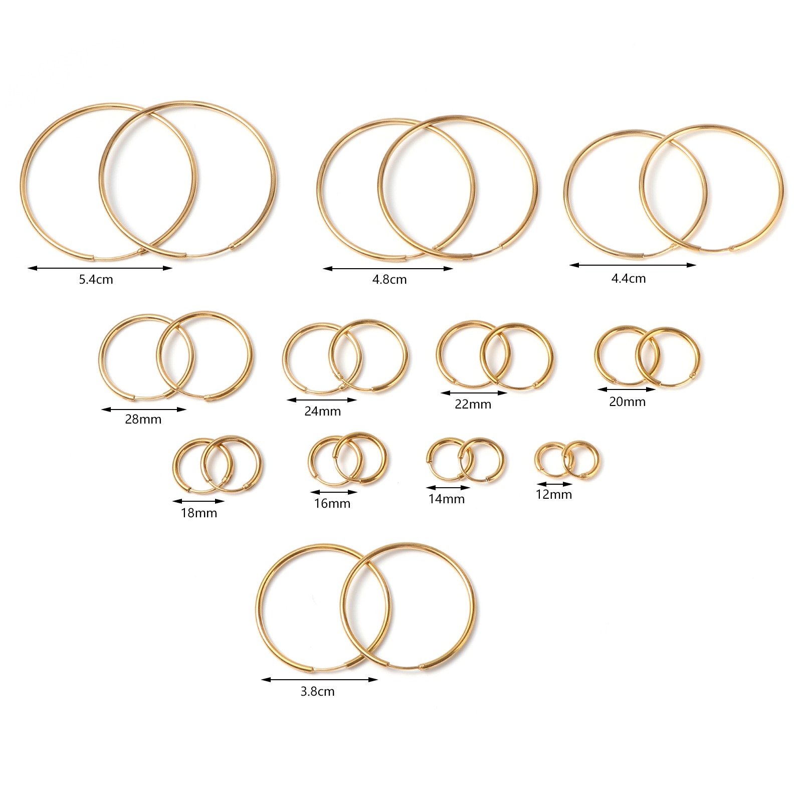 Picture of Stainless Steel Hoop Earrings Gold Plated Circle Ring Post/ Wire Size: (19 gauge), 1 Pair