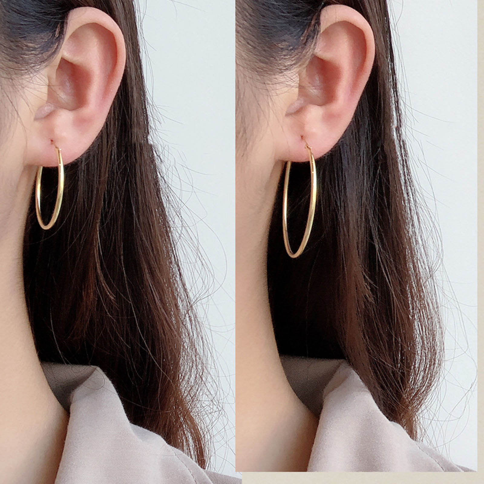 Picture of Stainless Steel Hoop Earrings Gold Plated Circle Ring Post/ Wire Size: (19 gauge), 1 Pair