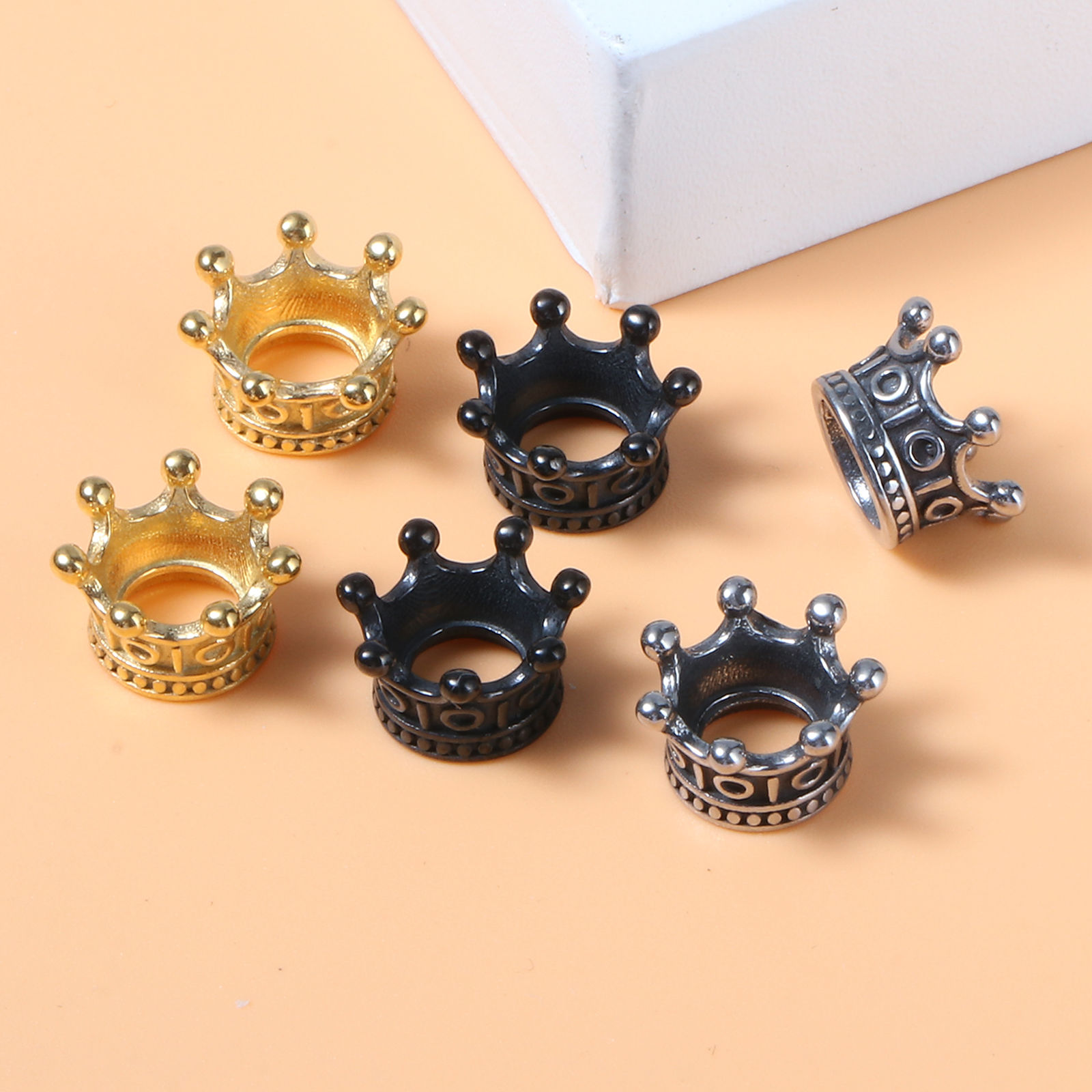 Immagine di Acciaio Inossidabile Stile Europeo Perline Corona Multicolore 11mm x 6mm, Buco: Circa 4.9mm, 1 Pz