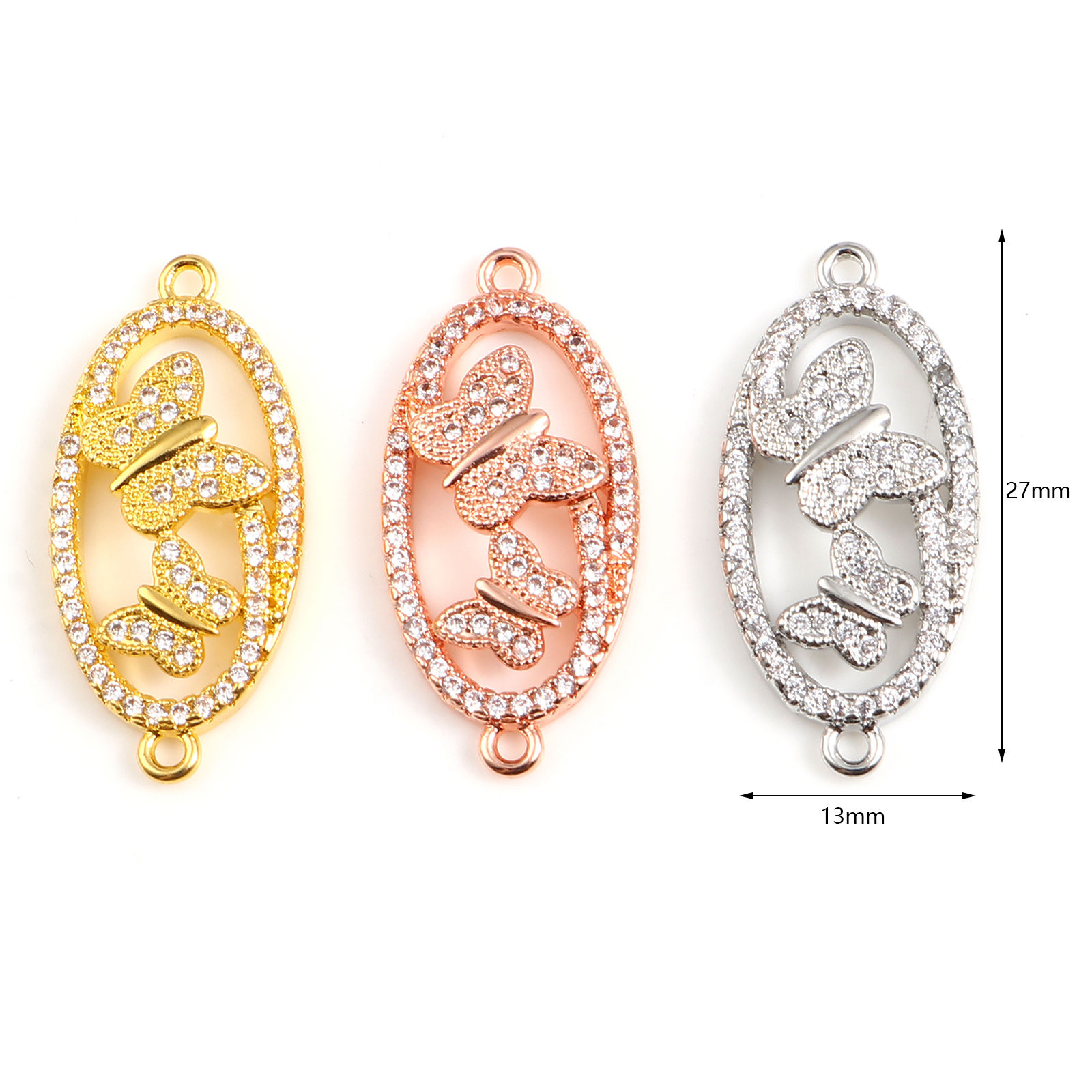Imagen de Latón Insecto Conectores Óvalo Multicolor Mariposa Micro Pave Claro Circón Artificial 27mm x 13mm, 1 Unidad