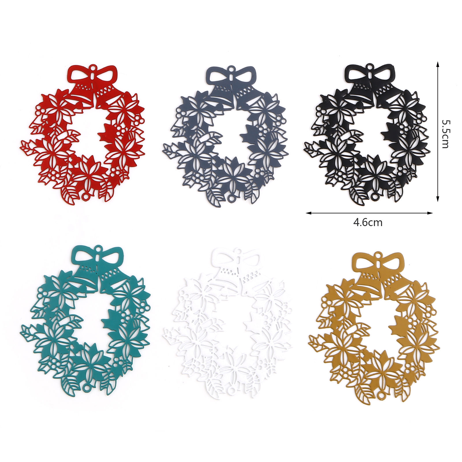 Picture of Brass Filigree Stamping Connectors Christmas Wreath Multicolor Painted 5.5cm x 4.6cm, 5 PCs