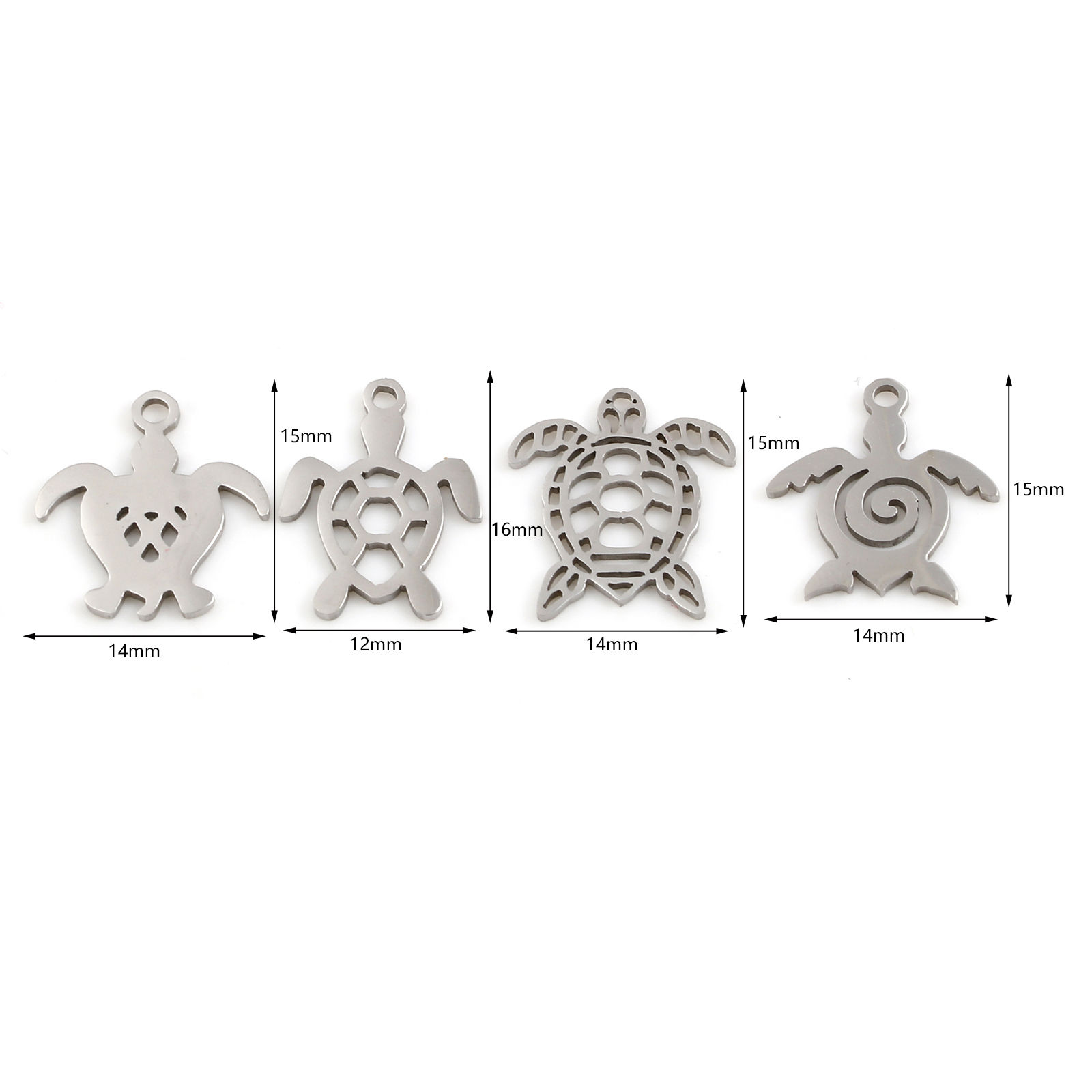 Image de Breloques en Acier Inoxydable Bijoux d'Océan Tortue de Mer Argent Mat 5 Pcs