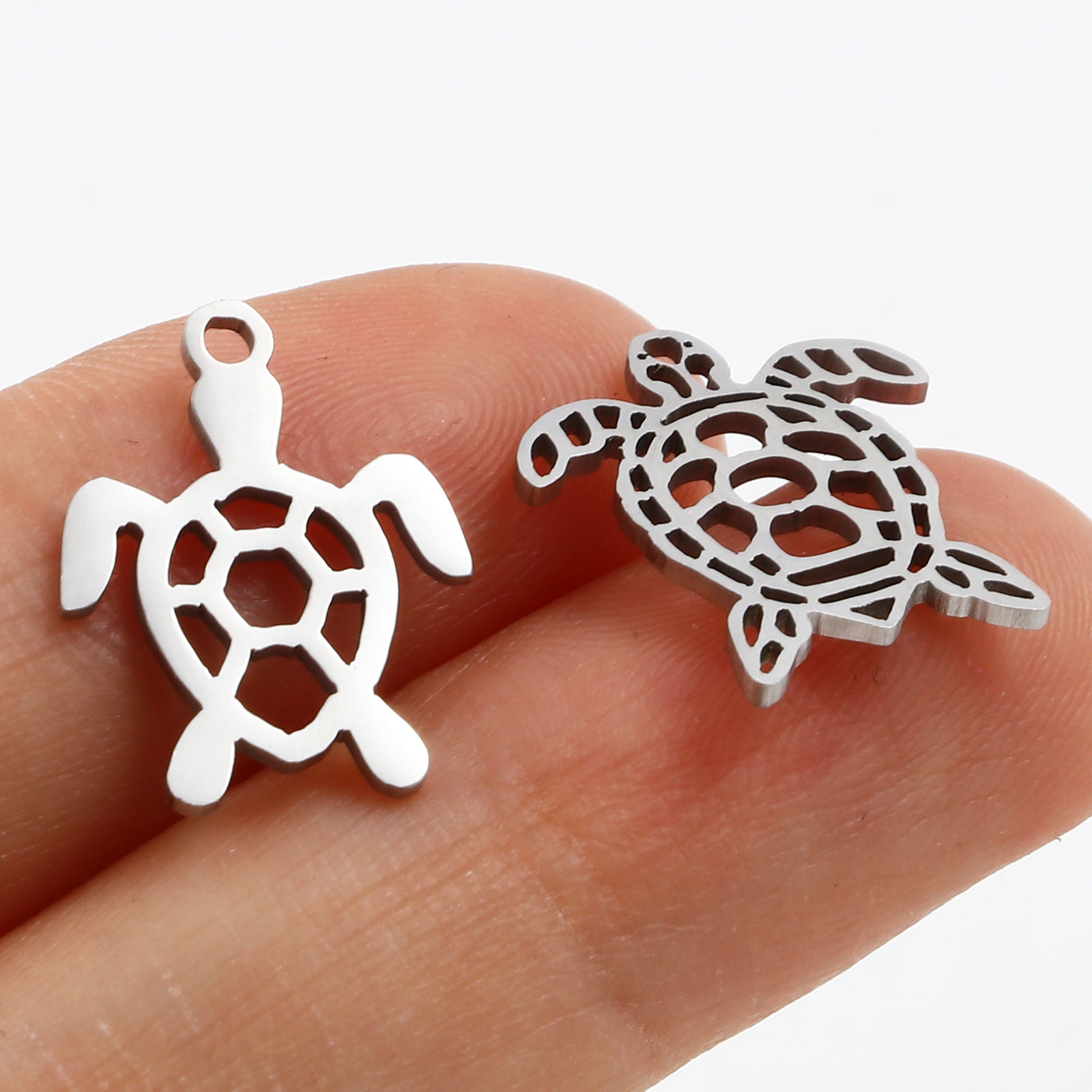 Image de Breloques en Acier Inoxydable Bijoux d'Océan Tortue de Mer Argent Mat 5 Pcs