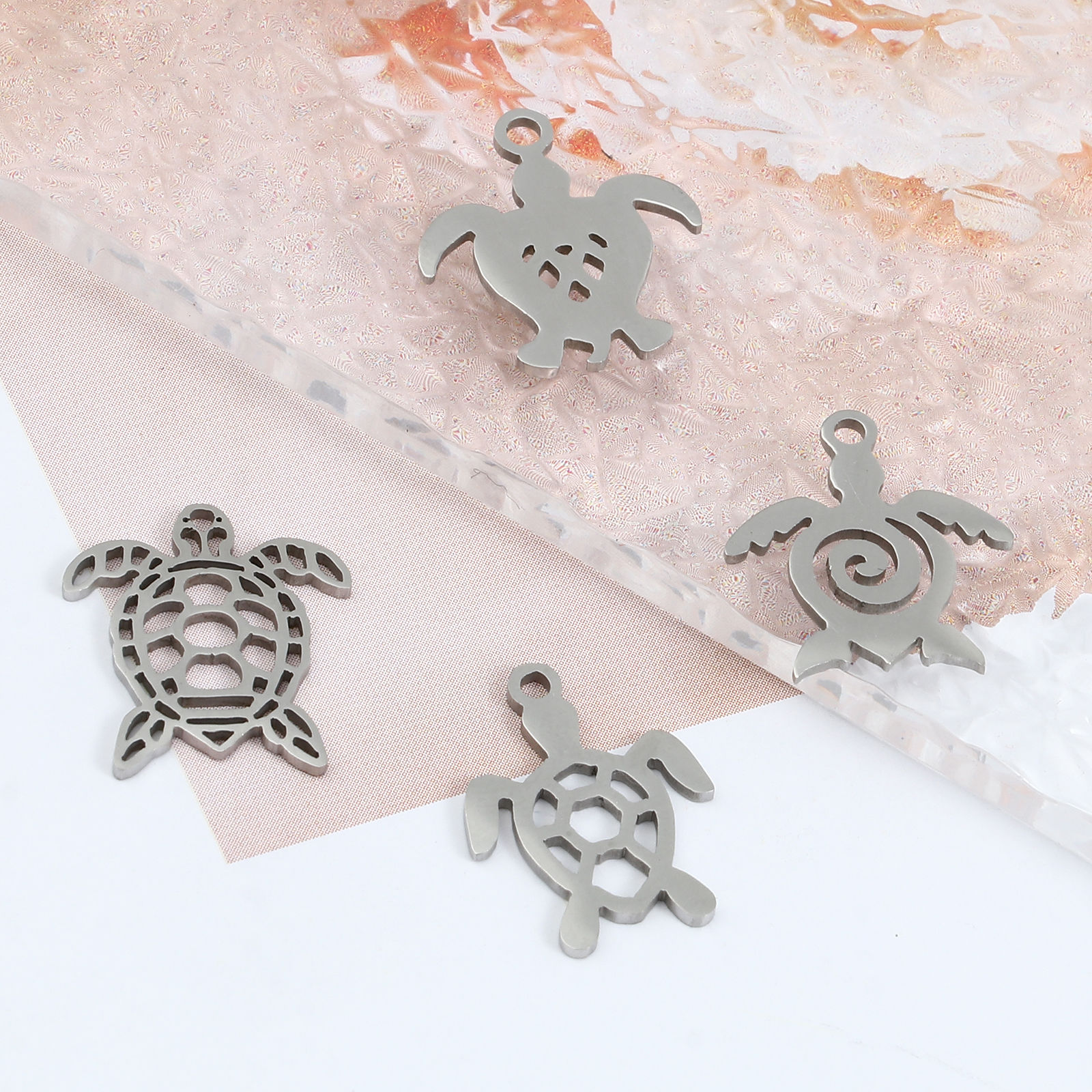 Image de Breloques en Acier Inoxydable Bijoux d'Océan Tortue de Mer Argent Mat 5 Pcs